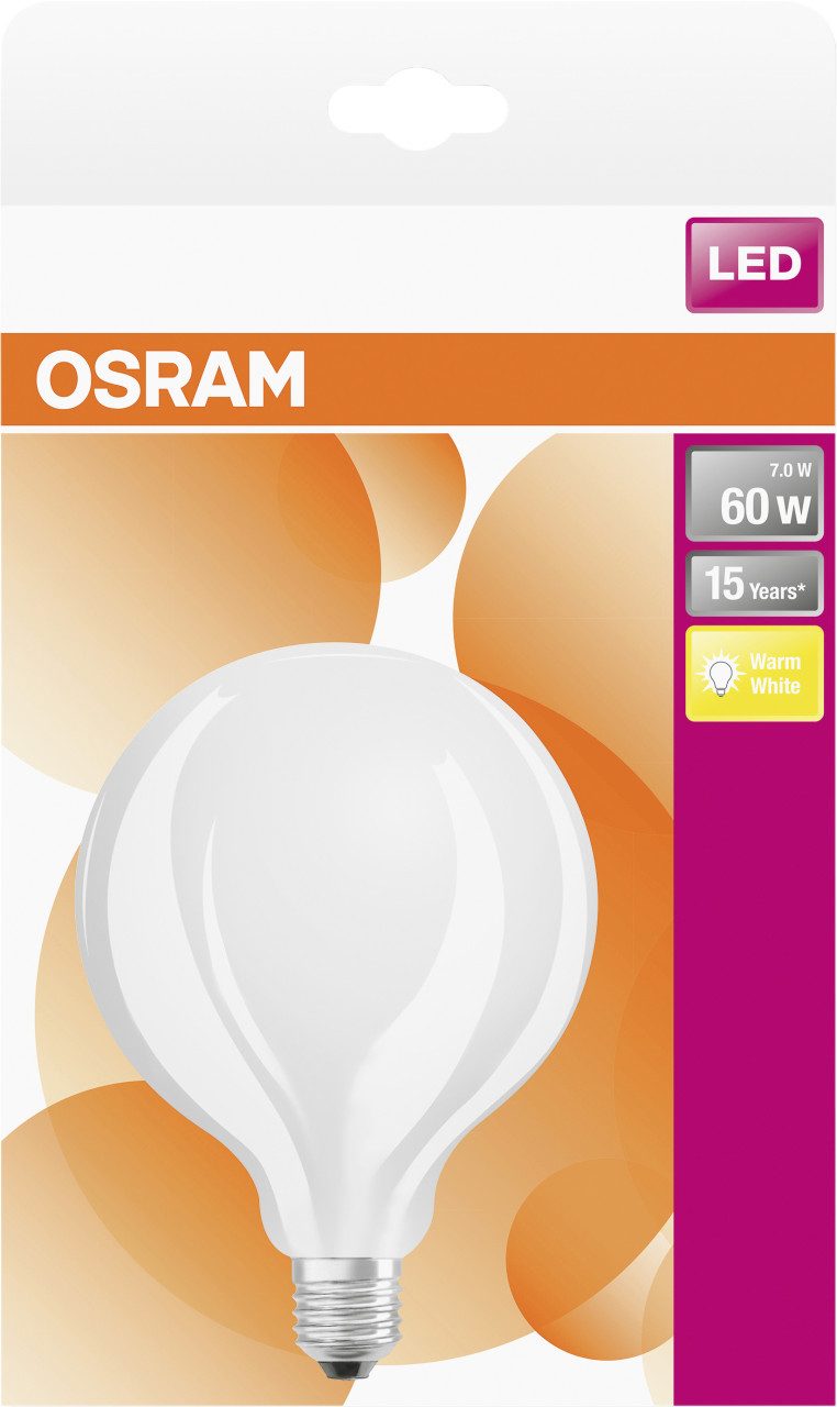 Osram LED-Leuchtmittel Osram LED Leuchtmittel Globe 125 E27 7W warmweiß, Nicht dimmbar