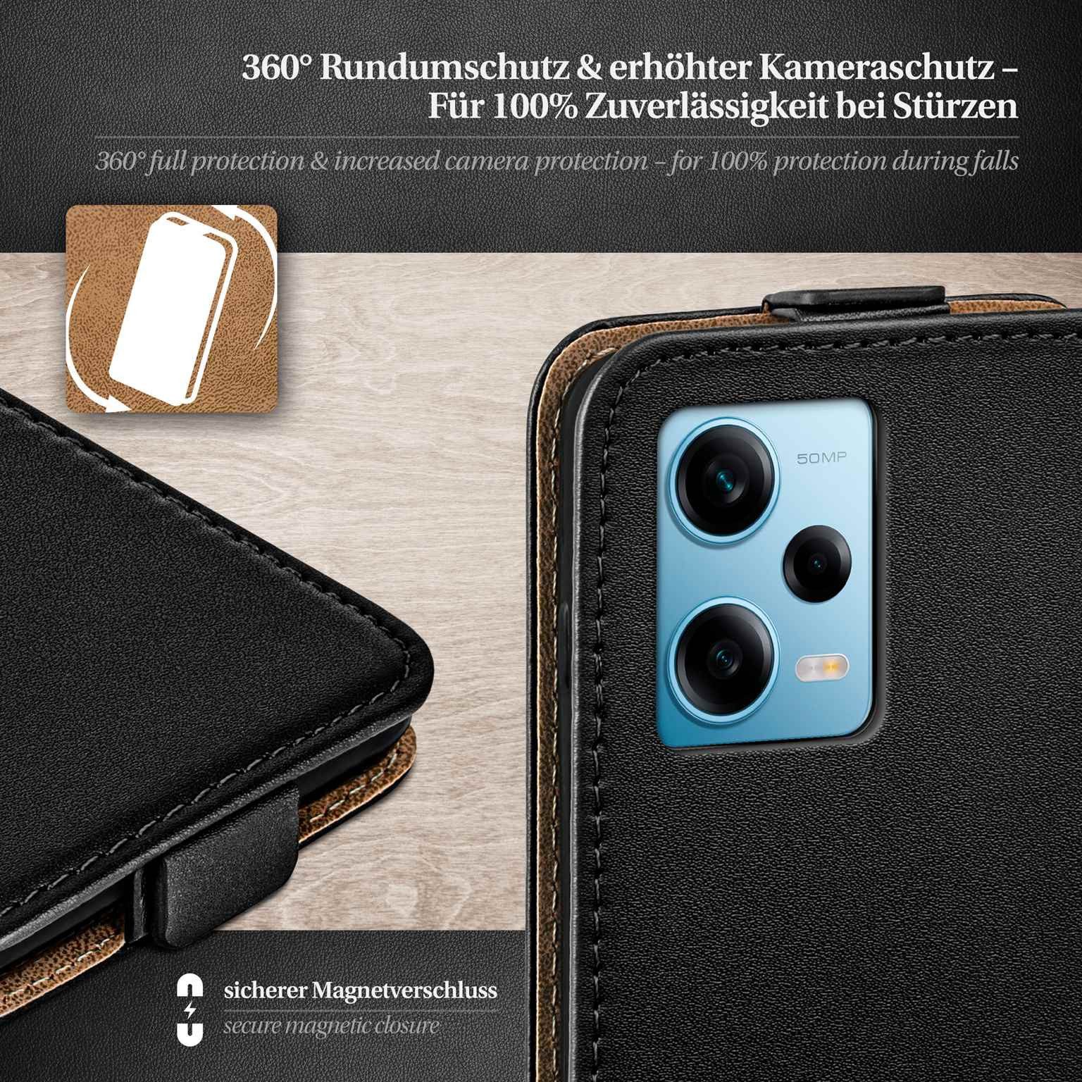 moex Handyhülle für Redmi Note 12 Pro 5G Hülle Klappbar Flip Case Schwarz 6,67 Zoll, 360 Grad Schutz Handytasche Leder Optik PU Lederhülle Cover Klapphülle