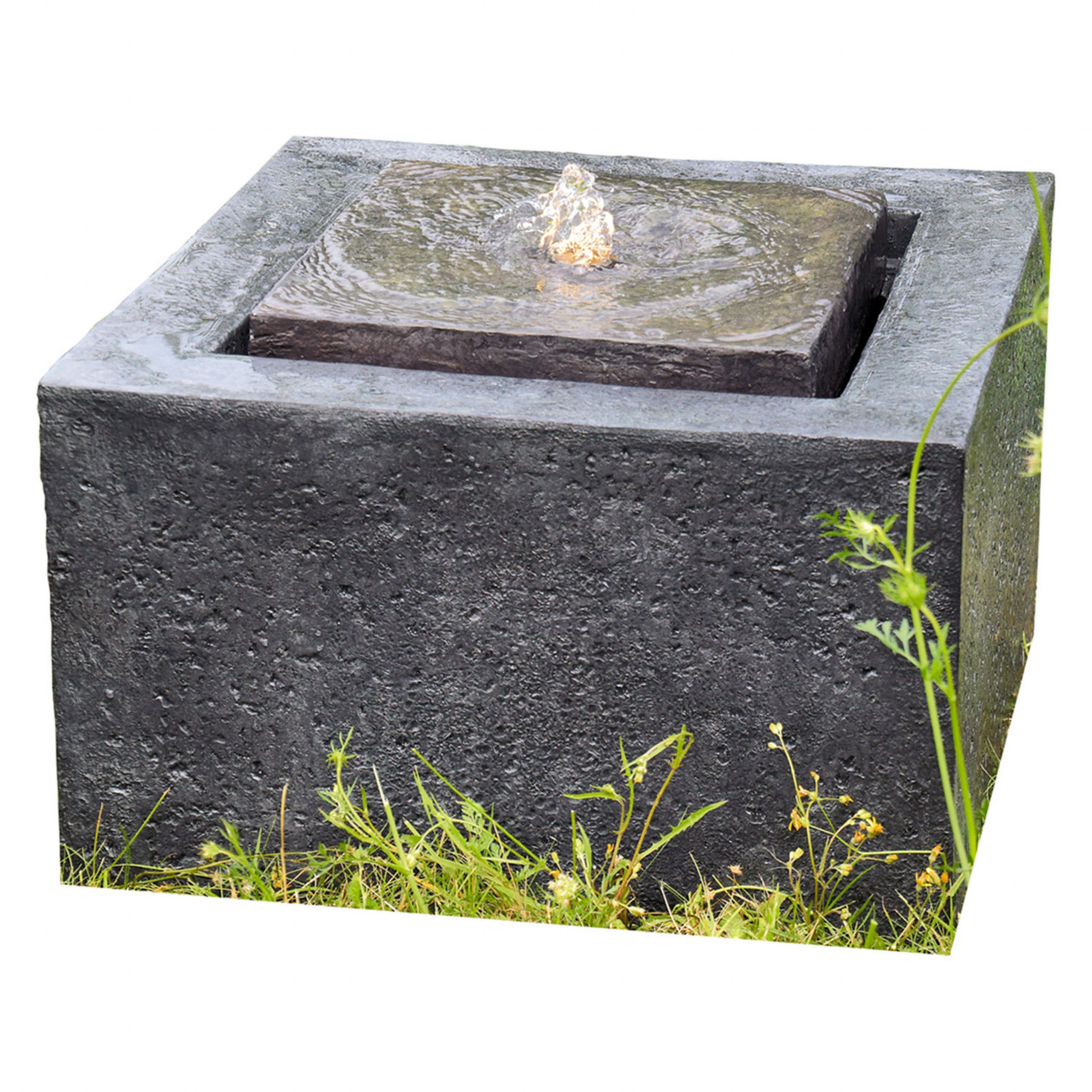 Granimex Gartenbrunnen Granimex Quader Polystone Wasserquelle mit Pumpe und LED-Beleuchtung