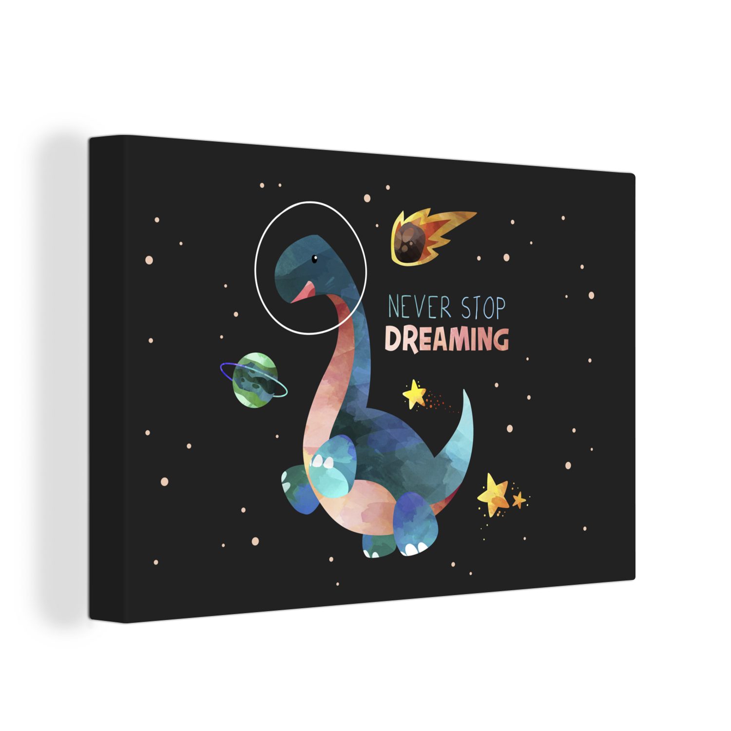 OneMillionCanvasses® Leinwandbild Zitate - Sprichwörter - 'Hör nie auf zu träumen' - Raumfahrt - Jungen, (1 St), Wandbild Leinwandbilder, Aufhängefertig, Wanddeko, 30x20 cm