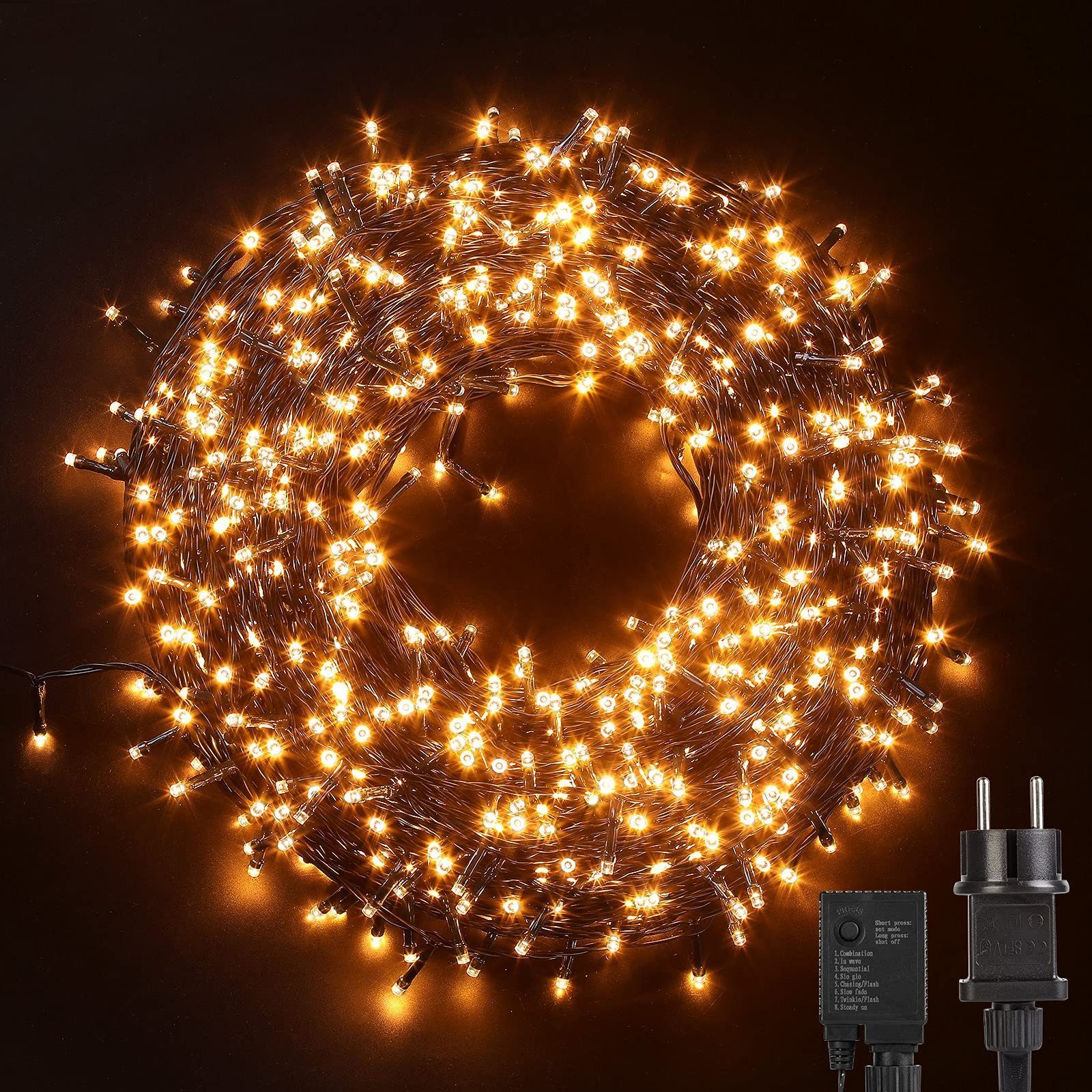 Elegear LED-Lichterkette LED Weihnachtsbeleuchtung, 25/50/100M LED-Lichtervorhang  mit Time, 1000-flammig, 8 Modi IP44, für fenster Weihnachtsbäume deko