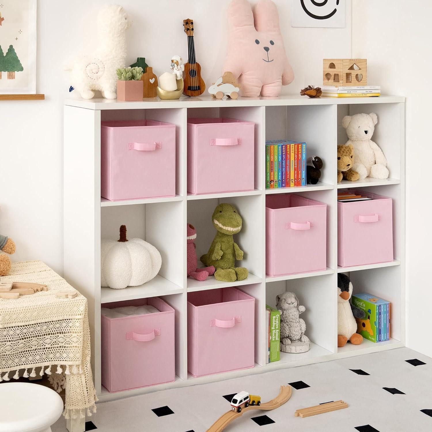 LuxusKollektion Faltbox Regalboxen Stoff 6er Kallax Faltboxen Griffe Rosa 26.7 x 26.7 x 28 cm