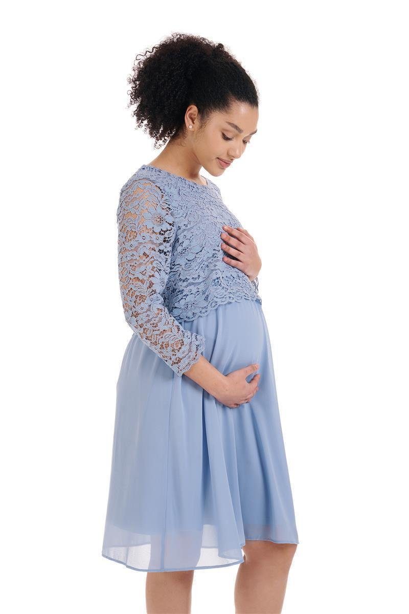 Herzmutter Umstandskleid Schwangerschaftskleid festlich Hochzeit (1-tlg) - Hellblau Spitze 