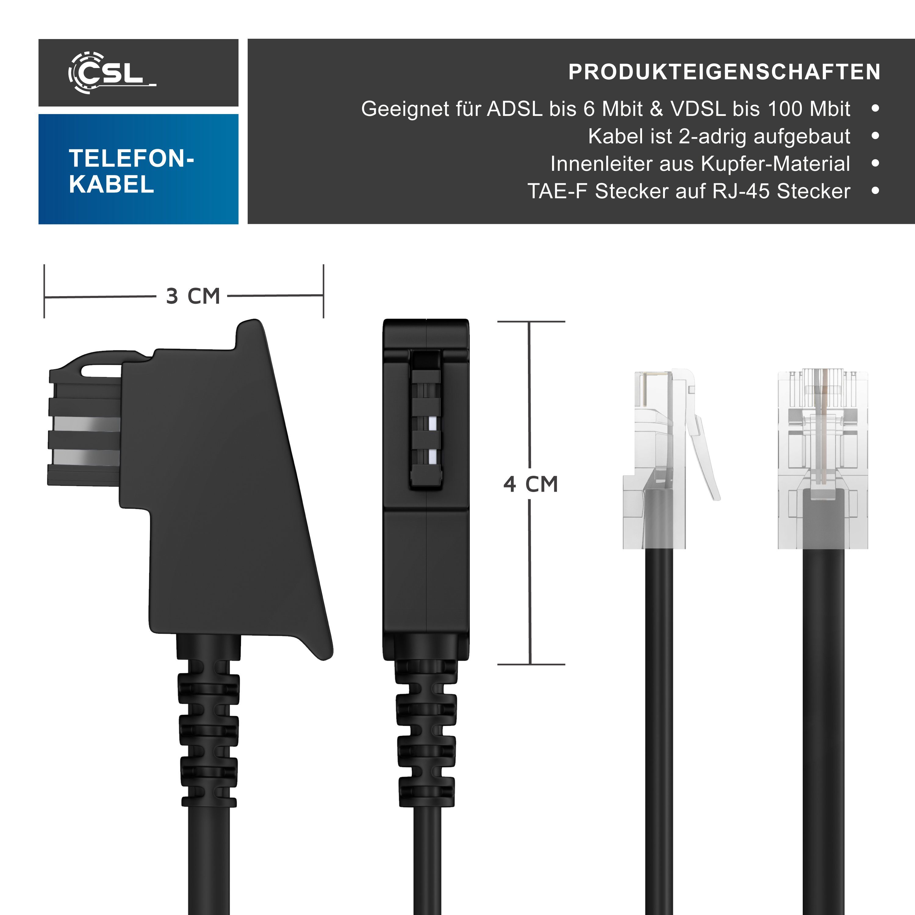 CSL Anschlusskabel Router an Telefondose Routerkabel - 0,5m Telefonkabel, TAE-F, RJ-45 (Ethernet) (50 cm), TAE-F auf RJ45, für Router, Fritzbox und Telefondose, – Bild 3 von 5