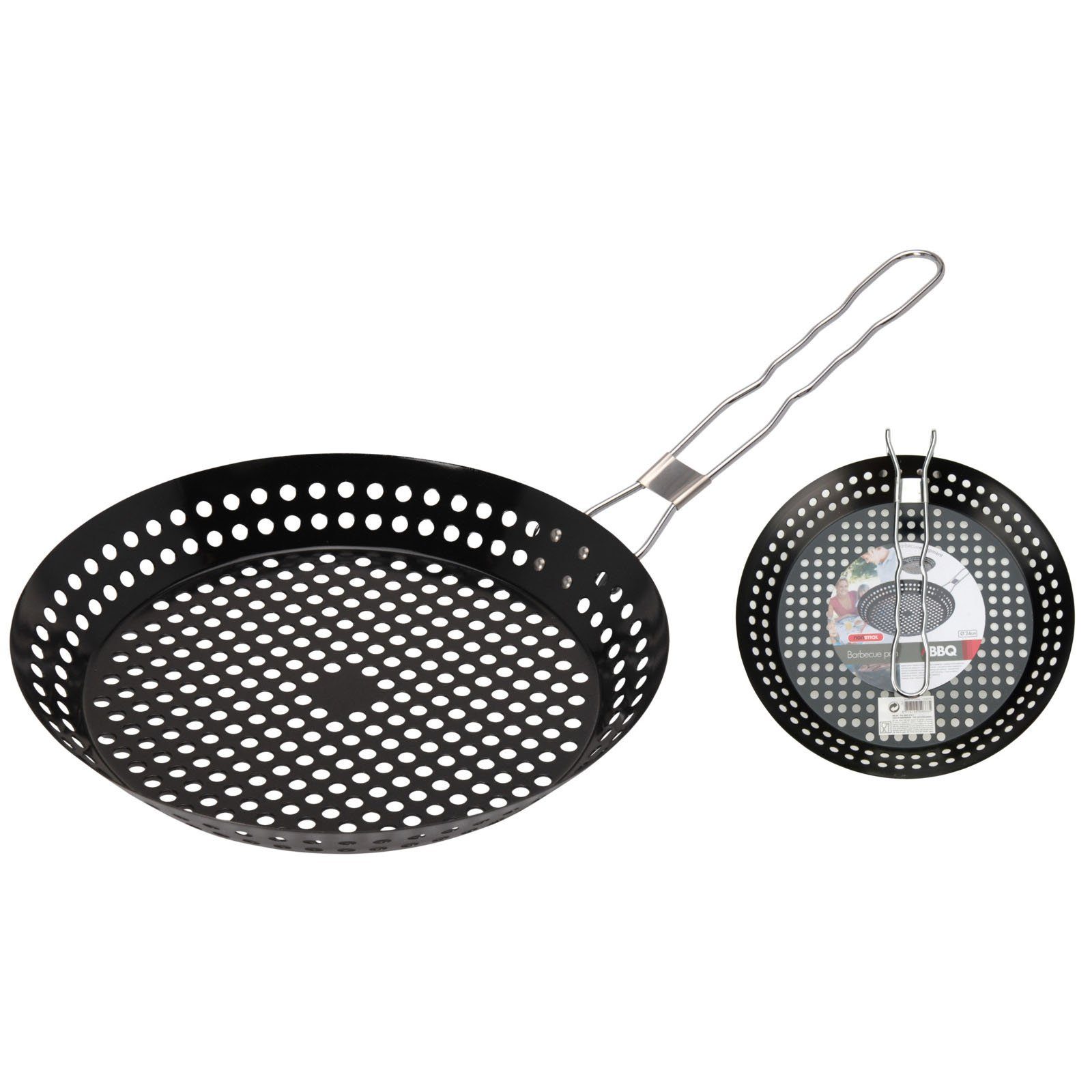 HAC24 Grillschale Grillpfanne Bratpfanne Grillkorb Lochpfanne, Edelstahl, (Set, 2-St., Ø30cm), Pfannengriff einklappbar