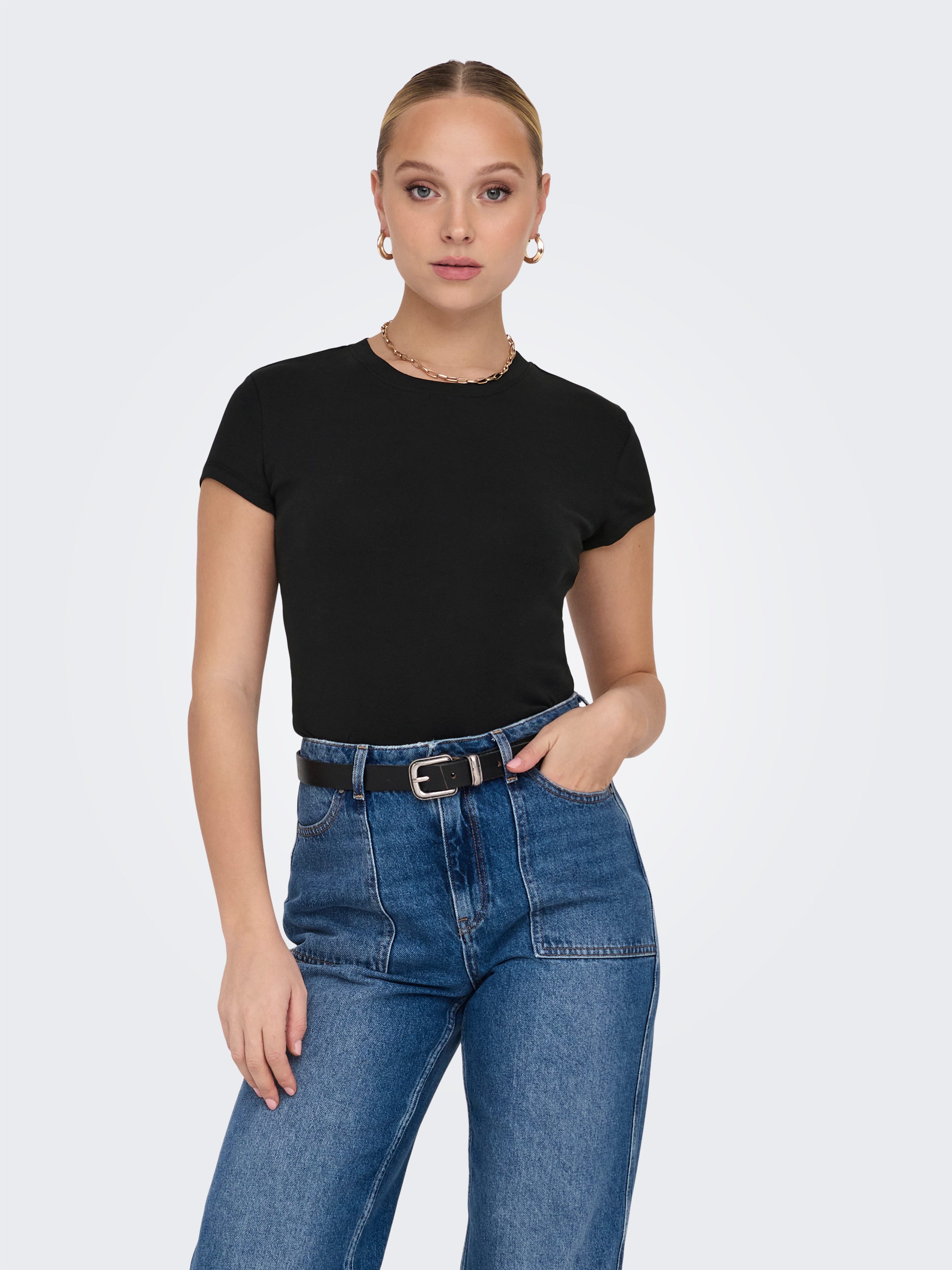 ONLY Kurzarmshirt ONLELINA S/S O-NECK SHORT günstig online kaufen