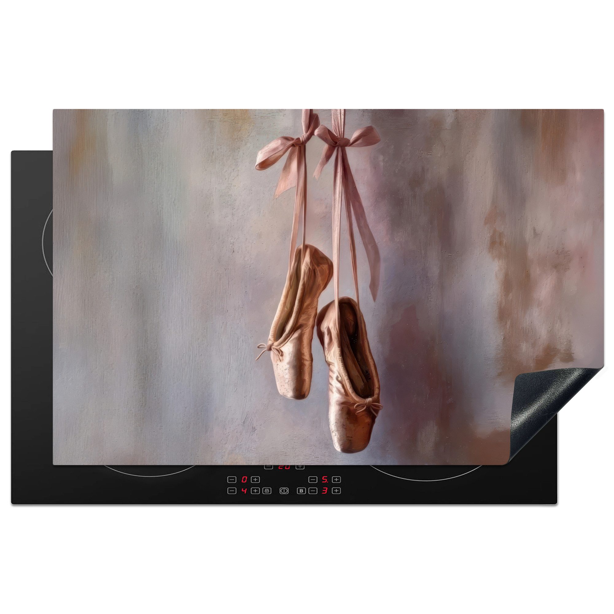 MuchoWow Herd-Abdeckplatte Ballettschuhe - Satin - Erdtöne, Vinyl, (1 tlg), Abdeckplatten für Ceranfeld Herd, Küchendeko, 85x55 cm