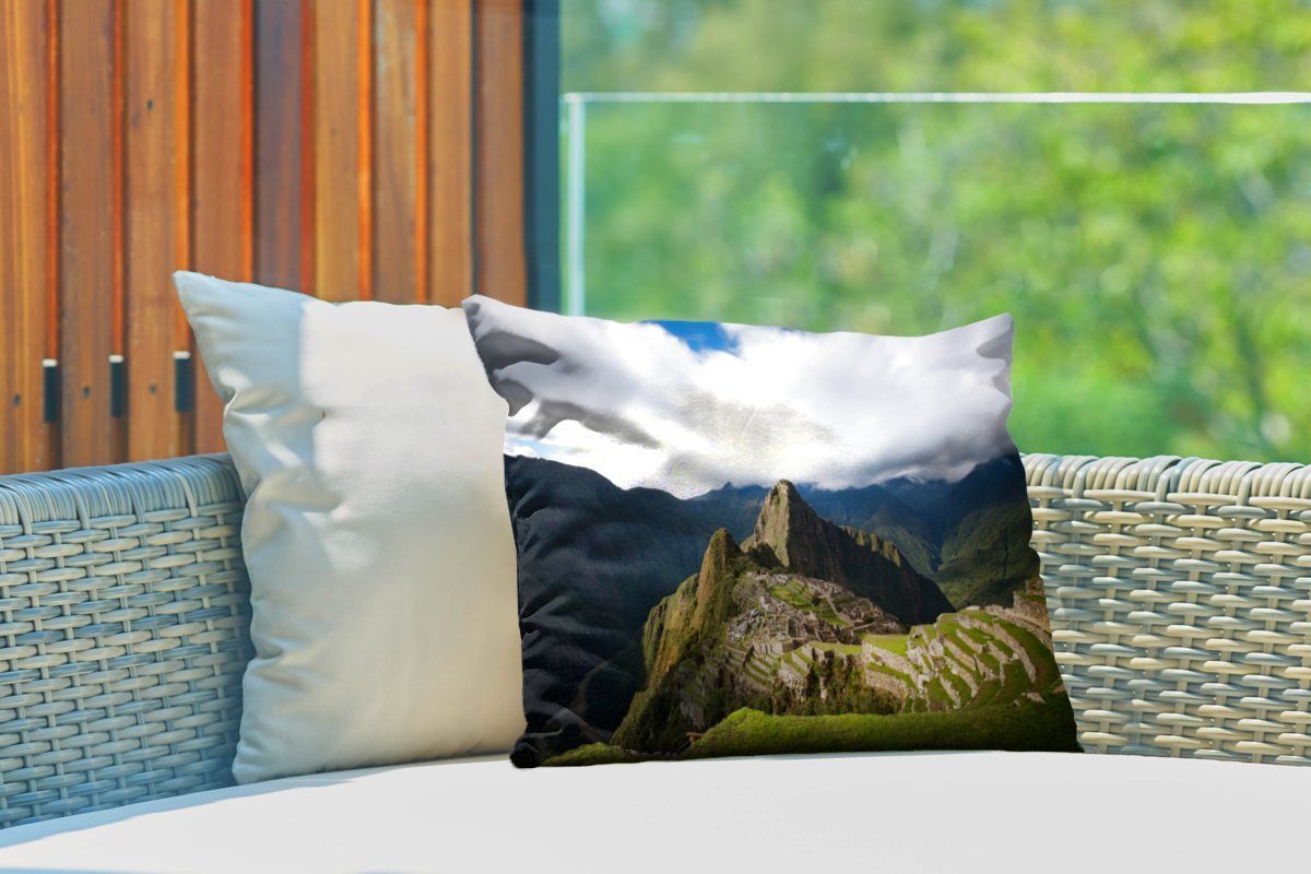 Dekokissenbezug, MuchoWow Kissenhülle Picchu Vogelperspektive, aus der Outdoor-Dekorationskissen, Machu Dekokissen Polyester,