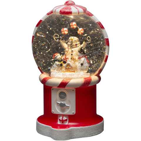 KONSTSMIDE LED Laterne Süßigkeitenautomat mit 3 Schneemännern, Weihnachtsdeko, LED fest integriert, Warmweiß, mit 5h-Timer, wassergefüllt, 1 warm weiße Diode