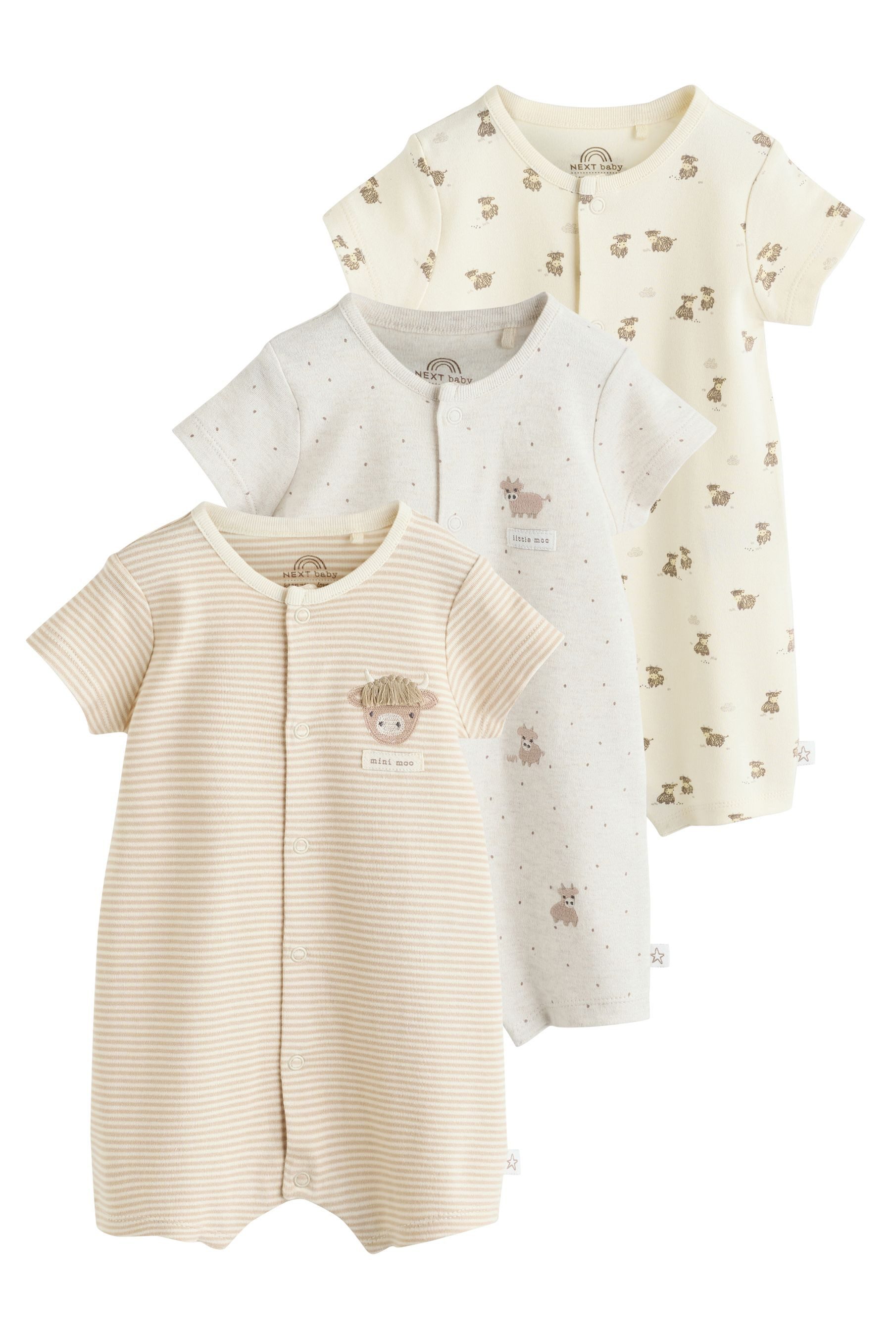 Next Strampler 3er-Pack Baby Strampelanzüge, Hochlandrind Hamish (3-tlg)