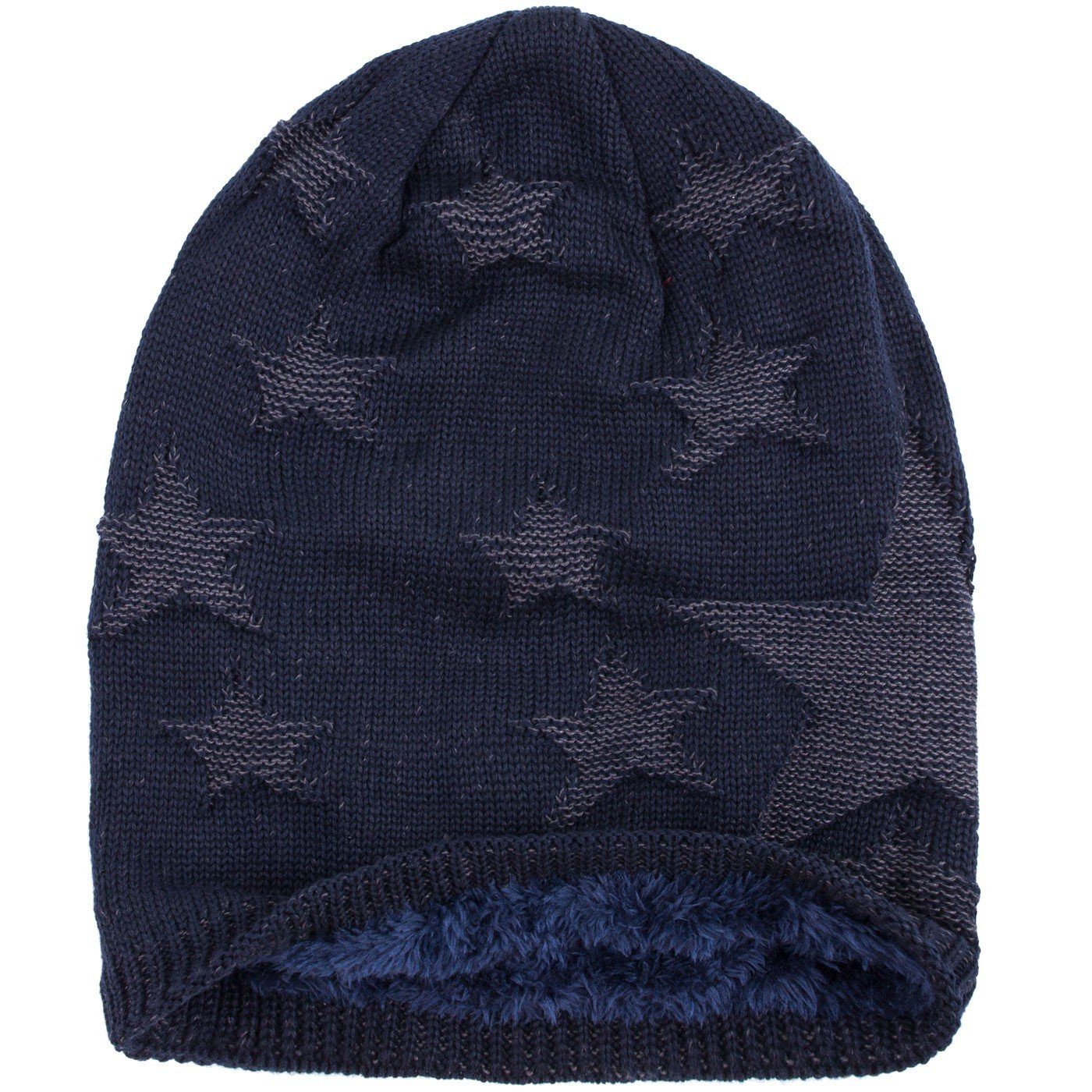 Sternen marineblau Strickmütze warm Wintermütze gefütterte compagno Stern (1-St) Beanie Mütze