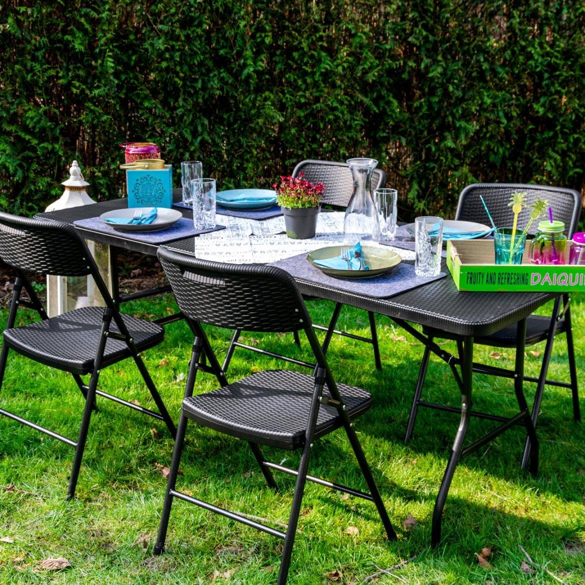 AMANKA Klapptisch Tisch 4 Garten Set cm in Sitzgruppe Rattan-Optik mit Stühlen 180 Klappbar Möbel