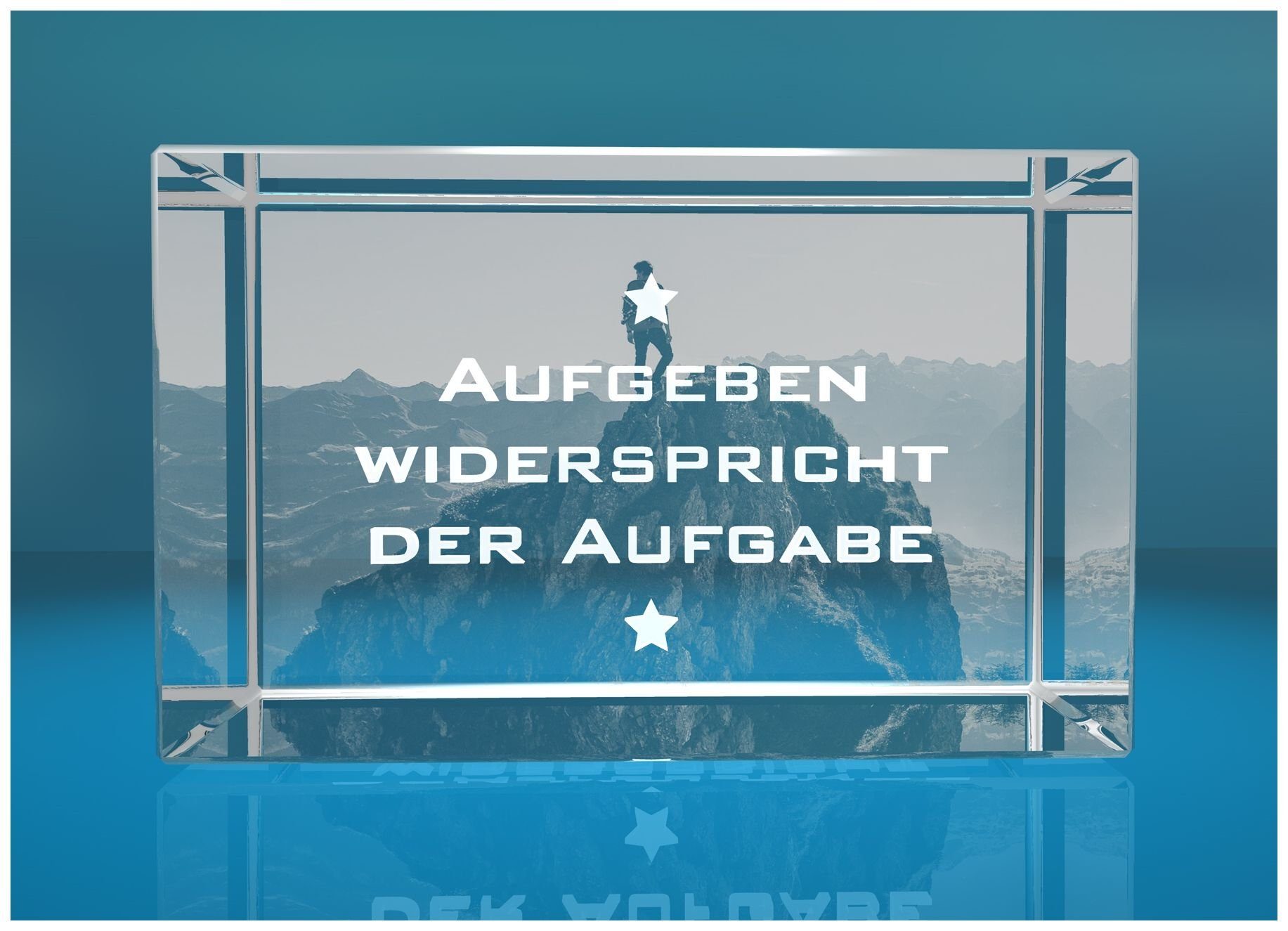 VIP-LASER Dekofigur 3D Glasquader Motivationsspruch Aufgeben widerspricht der Aufgabe, Hochwertige Geschenkbox, Made in Germany, Familienbetrieb