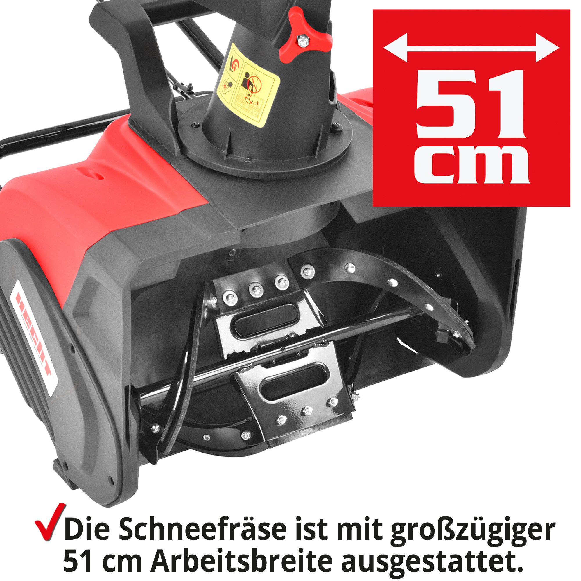 Hecht Elektro-Schneefräse 2000 W, 51,00 cm Arbeitsbreite, 33 cm Arbeitshöhe - LED Scheinwerfer - 9 m Auswurfsweite - ⌀ 20,5 cm