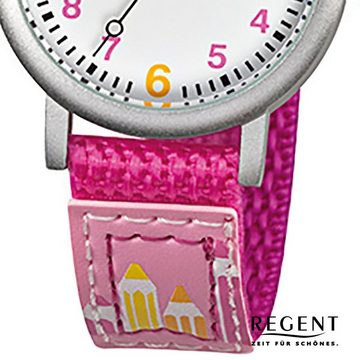 Regent Quarzuhr Regent Kinder-Armbanduhr pink Analog F-730, Kinder Armbanduhr rund, klein (ca. 29mm), Textilarmband