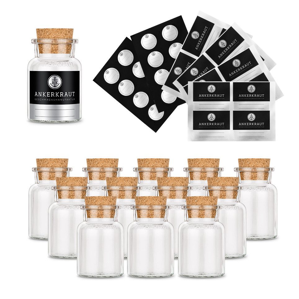 Ankerkraut Gewürzbehälter Leeres Korkenglas, klein mit Etiketten und Deckel günstig online kaufen