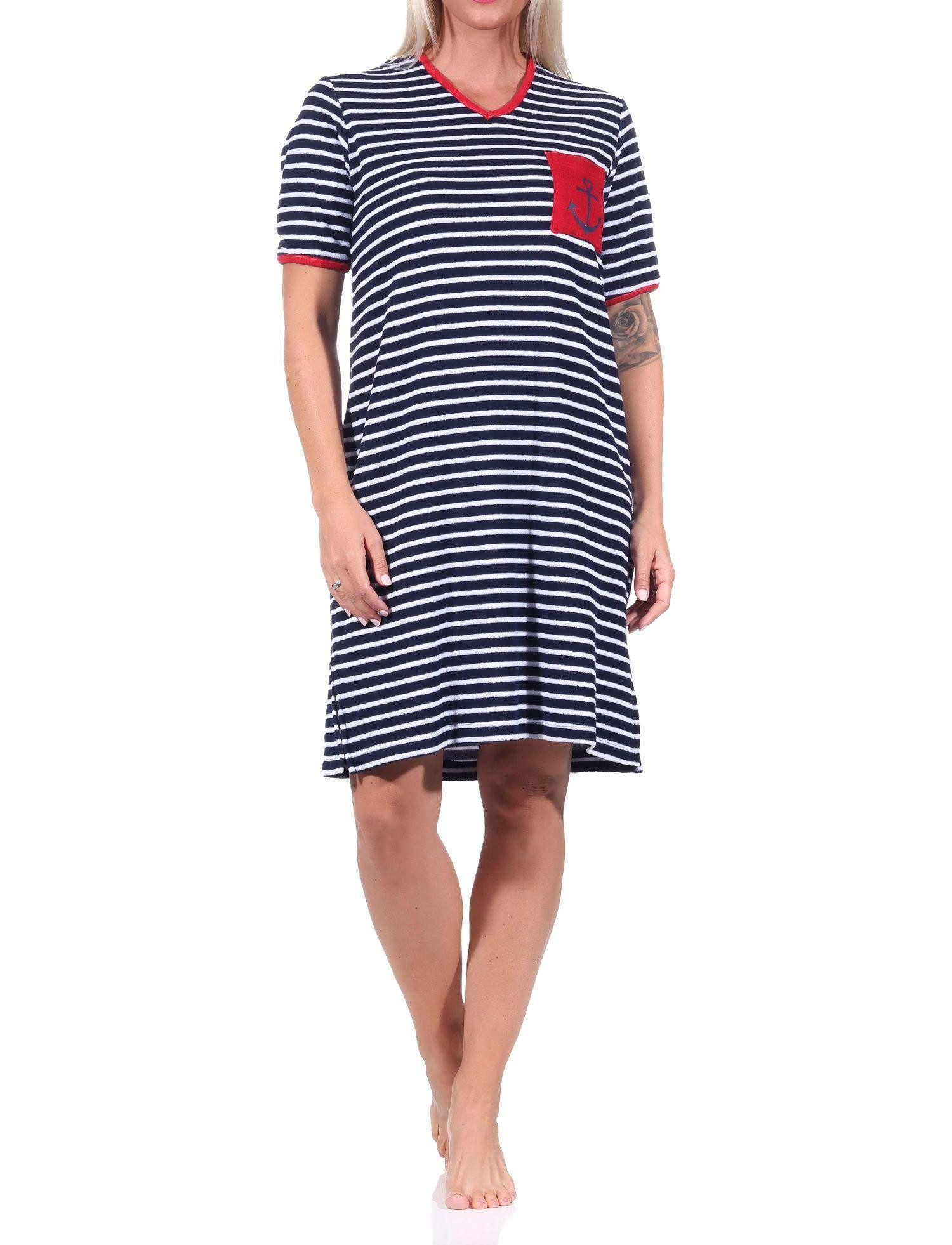 Normann Nachthemd Maritimes kurzarm Frottee Damen Nachthemd Strandkleid mit Anker Motiv