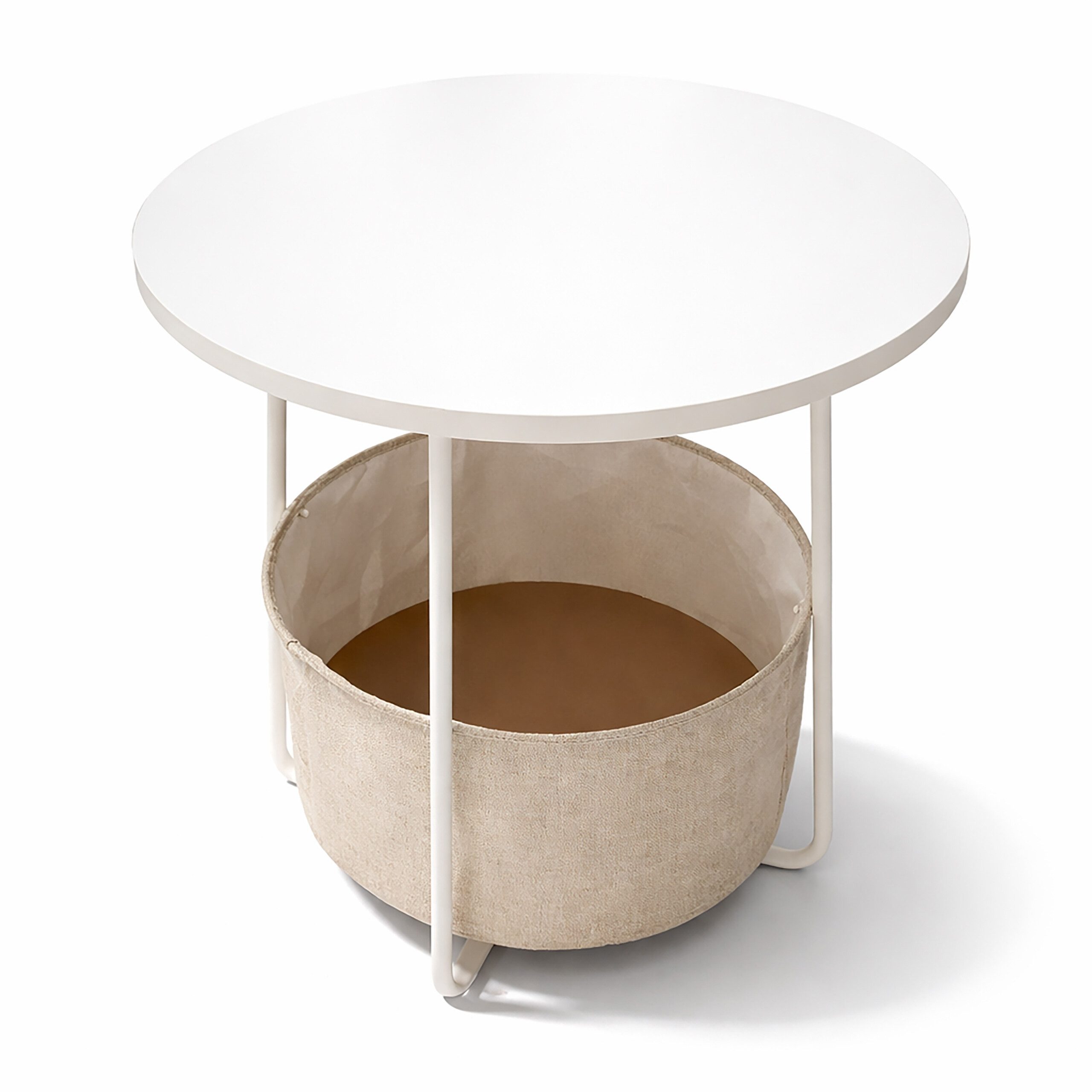 relaxdays Beistelltisch Runder Beistelltisch mit Korb, Weiß-Beige