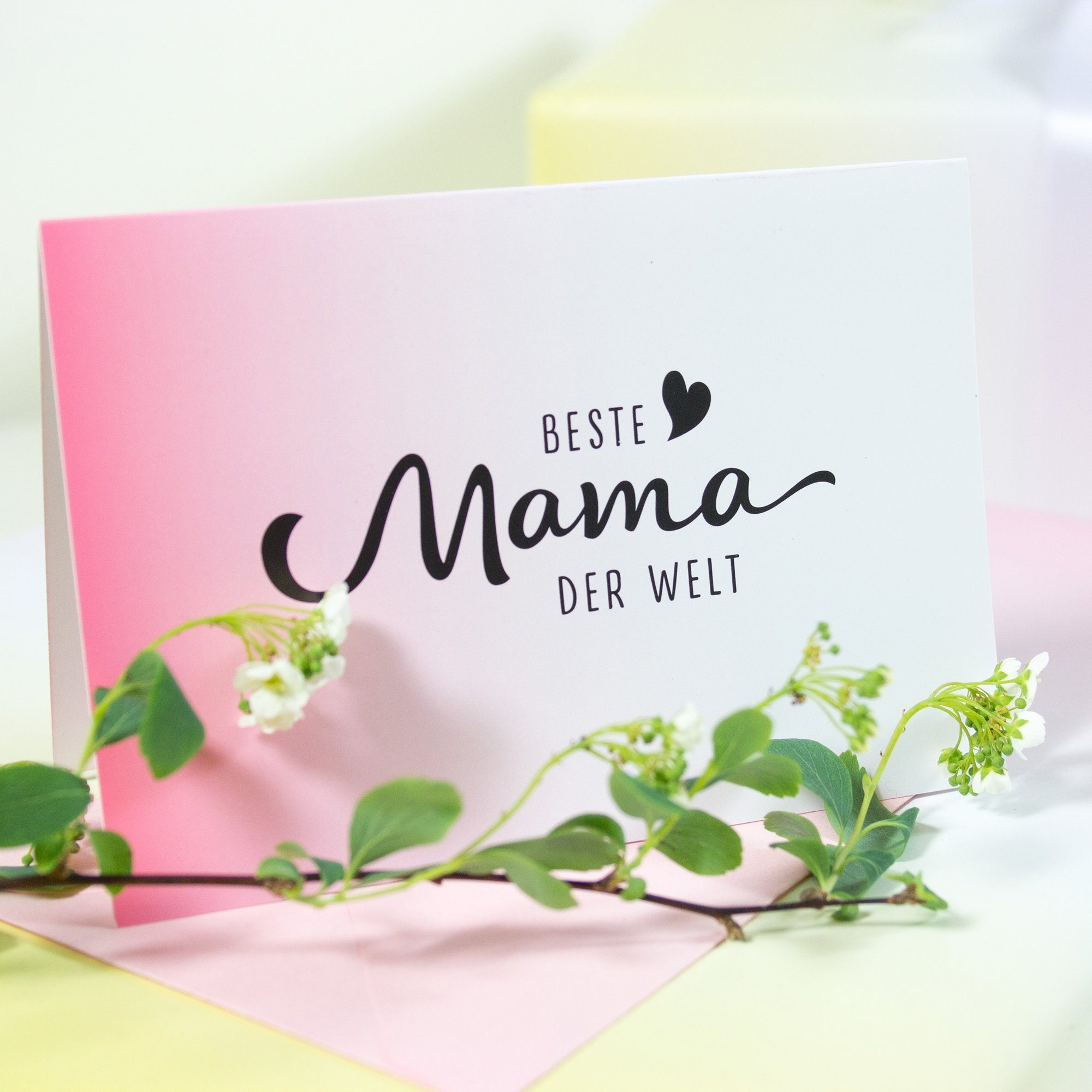 Grußkarte Beste Mama, Hummingbird mit Klappkarte & Umschlag Mini-Grußkarte Bow