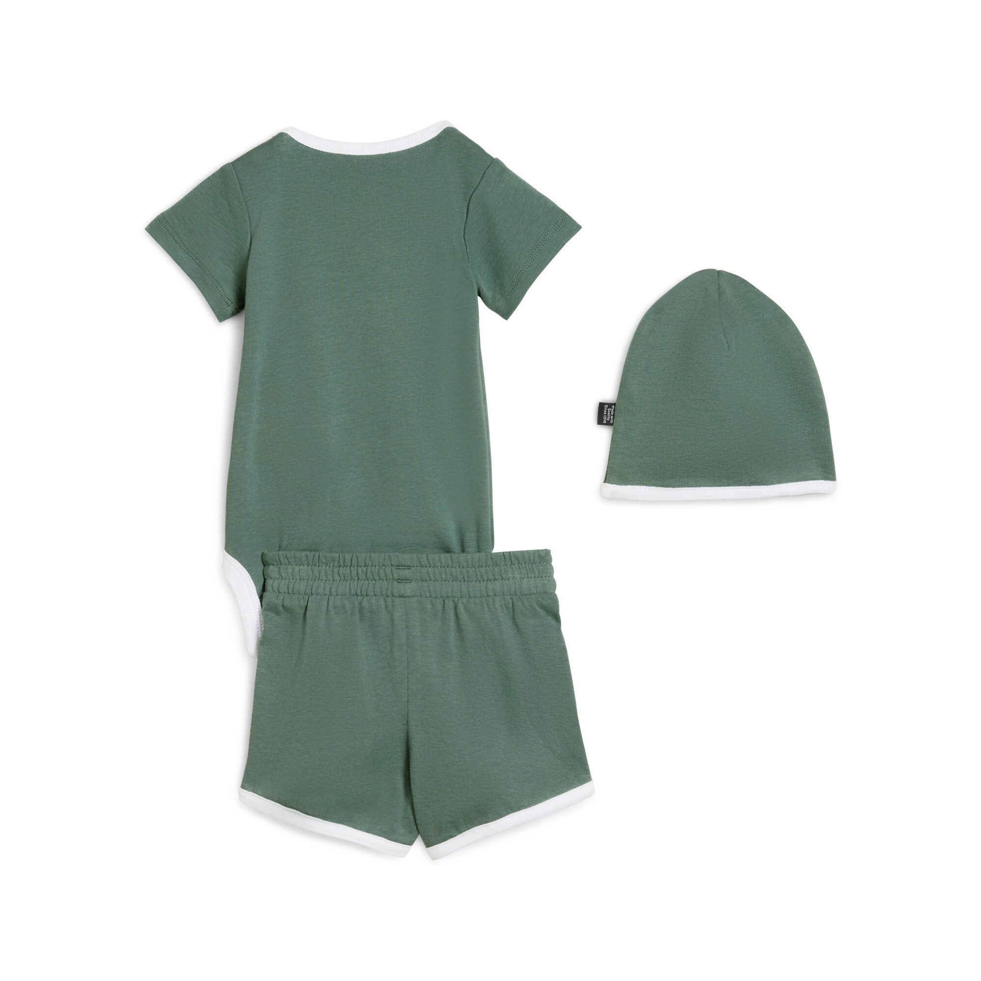 PUMA Trainingsanzug MINICATS CLASS BORN 3-PIECE SET INF (2-tlg), 3-teiliges Set mit Body, Shorts und Accessoire, sportlicher Stil