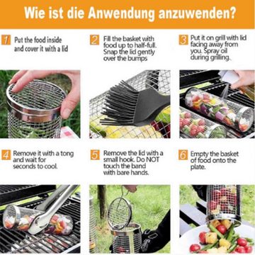 KÜLER Barbecueteller Grillrohr, Edelstahl 304, rollender Grillkorb, rund Grill-Netz, Grillkegel mit Gabelhaken, Grillnetzrohr für den Außengrill