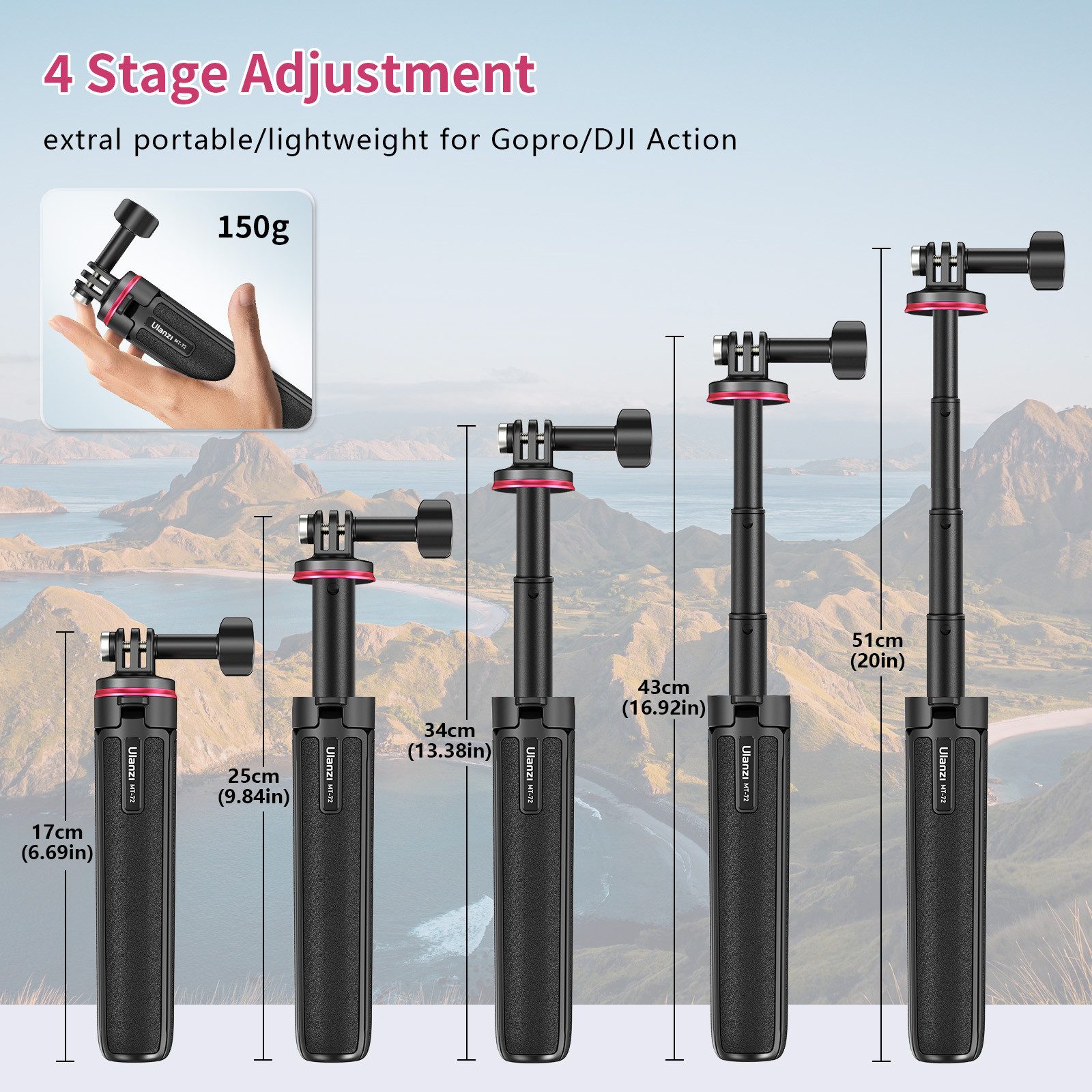 ULANZI MT-72 Ausziehbares Magnetstativ für GoPro DJI OSMO Action 3 Dreibeinstativ