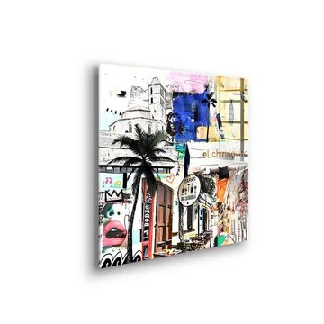 DOTCOMCANVAS® Acrylglasbild Ibiza Funk - Acrylglas, Acrylglasbild Ibiza Funk Lifestyle Streetart Collage quadratisch weiß
