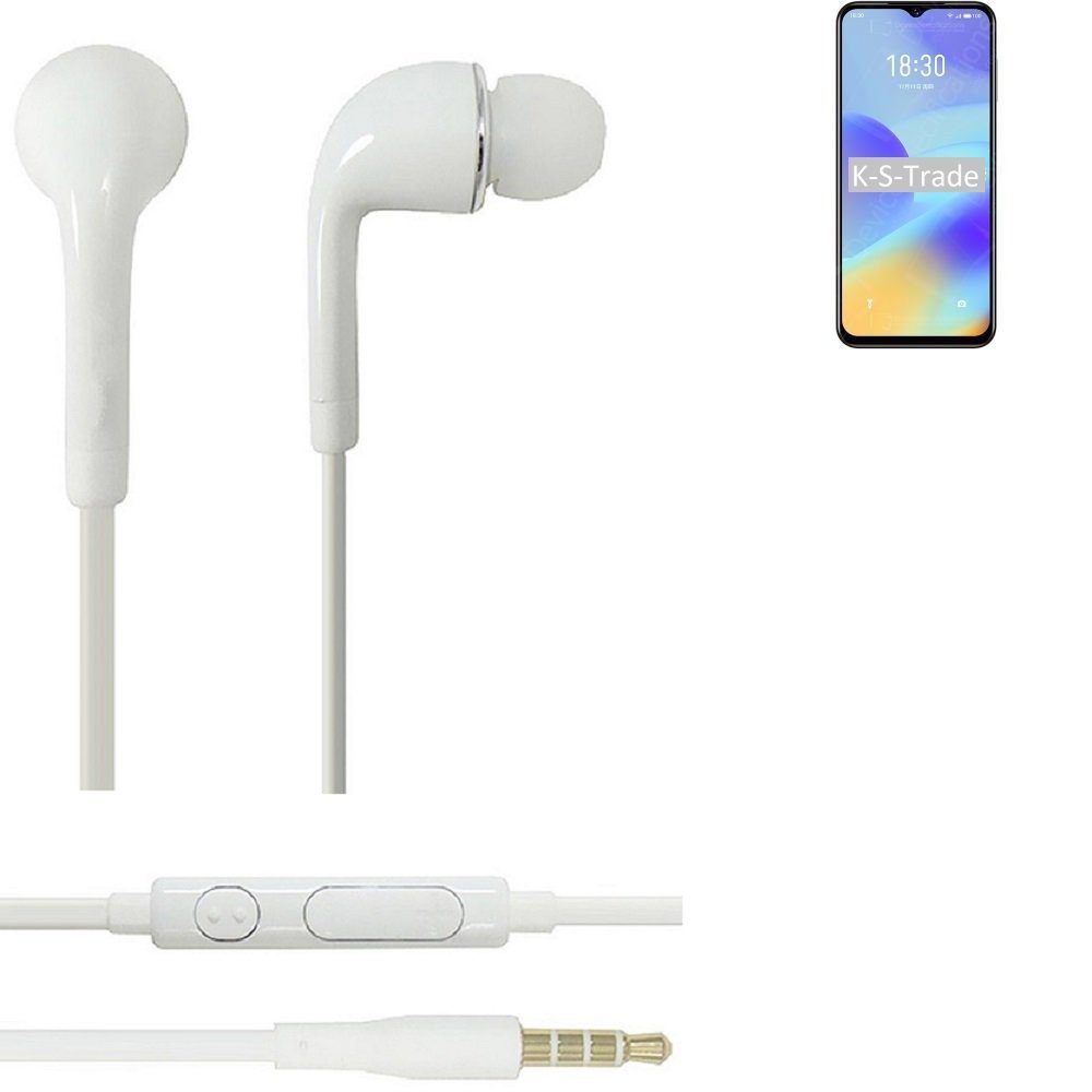 K-S-Trade für Meizu M10 (Kopfhörer 3,5mm) Lautstärkeregler Mikrofon u weiß mit Headset In-Ear-Kopfhörer