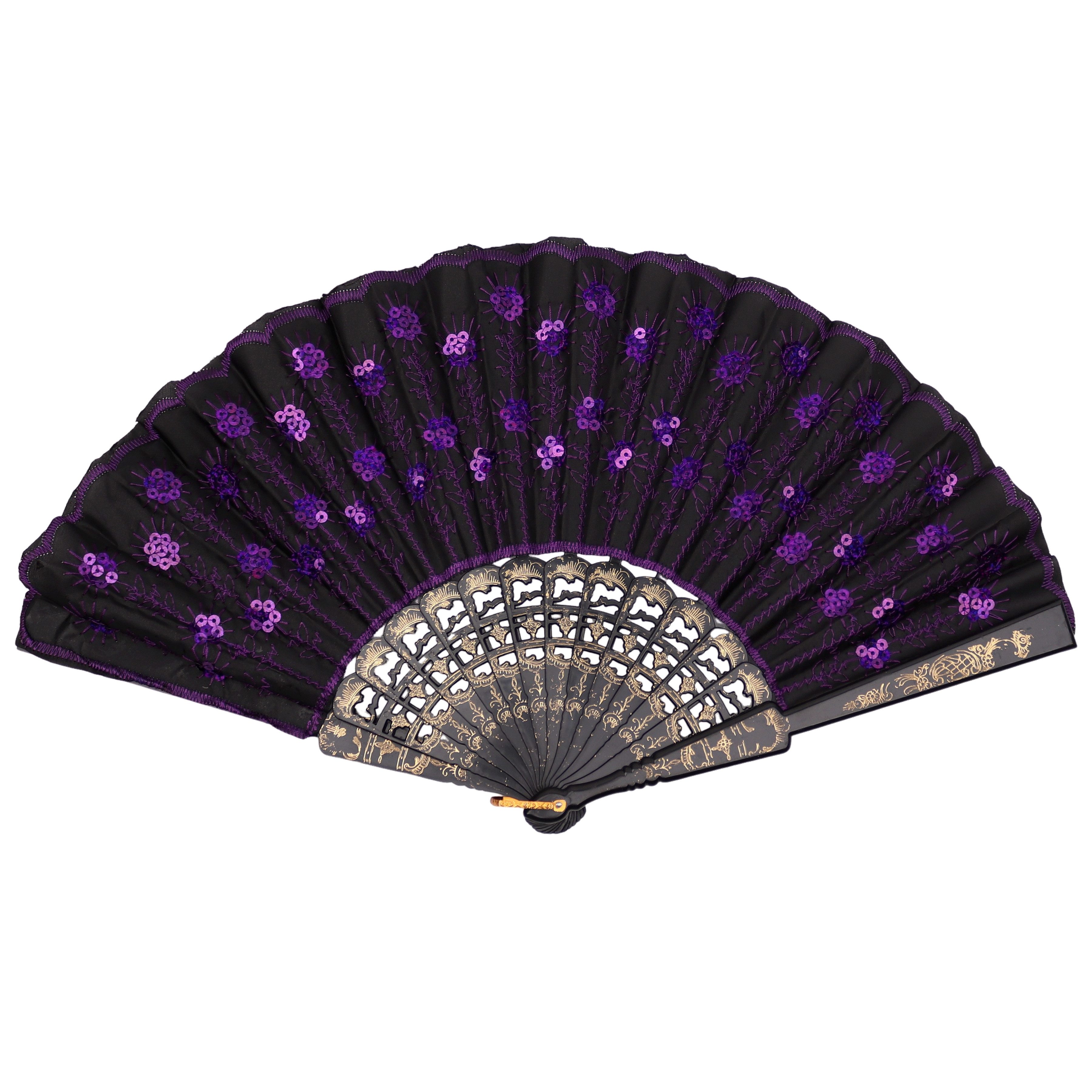 MIRROSI Handfächer Damen Fächer mit Pailletten, Klappfächer aus Stoff & Kunststoff, Faltfächer Party Hochzeit Flamenco Accessoire