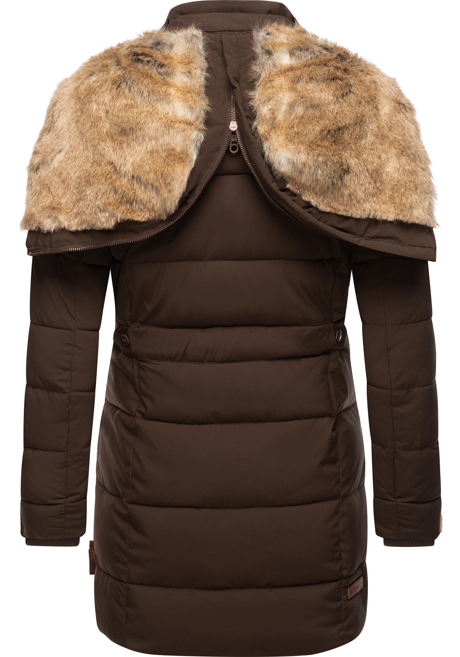 Marikoo Wintermantel Lieblings Jacke stylischer Winter Steppmantel m. Kunstpelz-Kapuze – Bild 3 von 5
