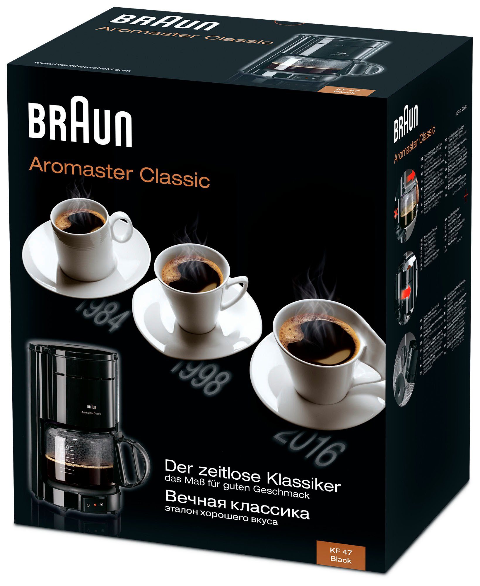 Braun Filterkaffeemaschine Aromaster Classic KF 47/1, Papierfilter 1x4, 1.000 W, automatische Abschaltung, herausnehmbarer Filterkorb