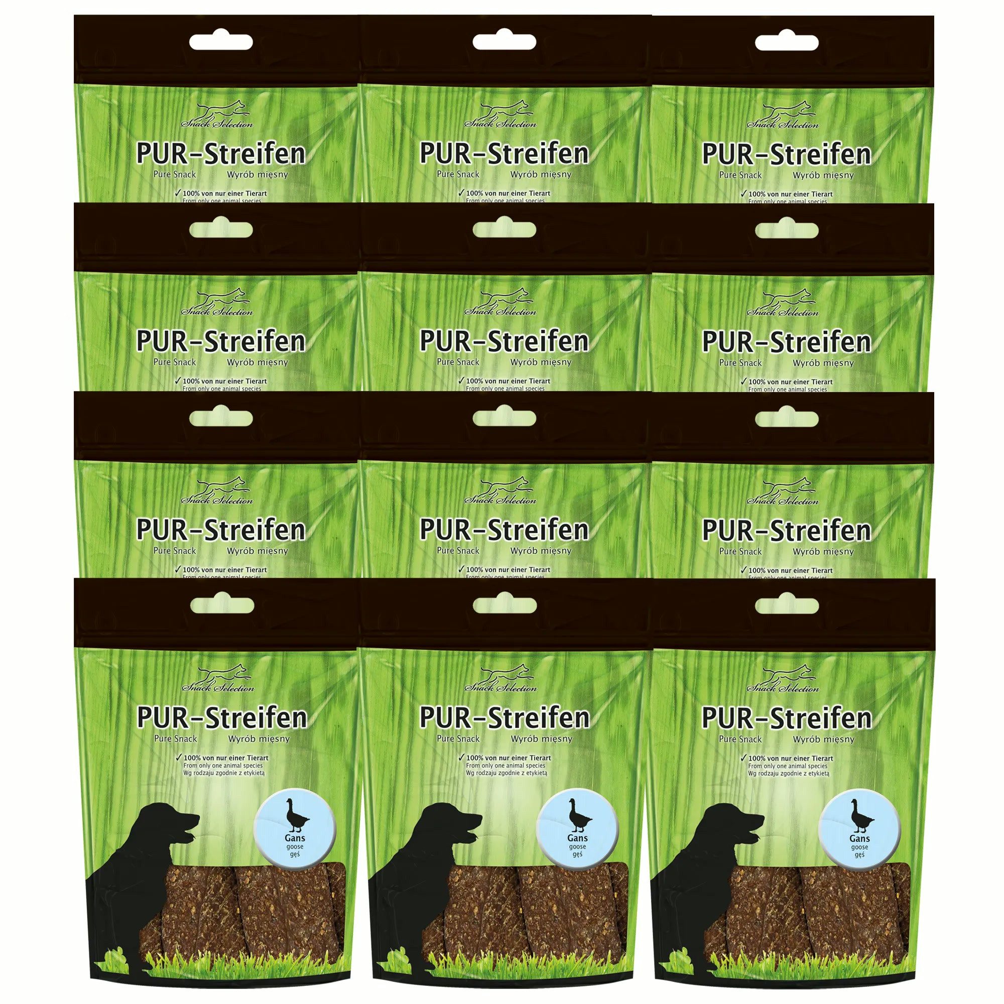 Greenhound PUR Streifen Gans - Ideal für empfindliche Hunde je 100g Gans, Snack für: Hunde, 100 % von nur einer Tierart