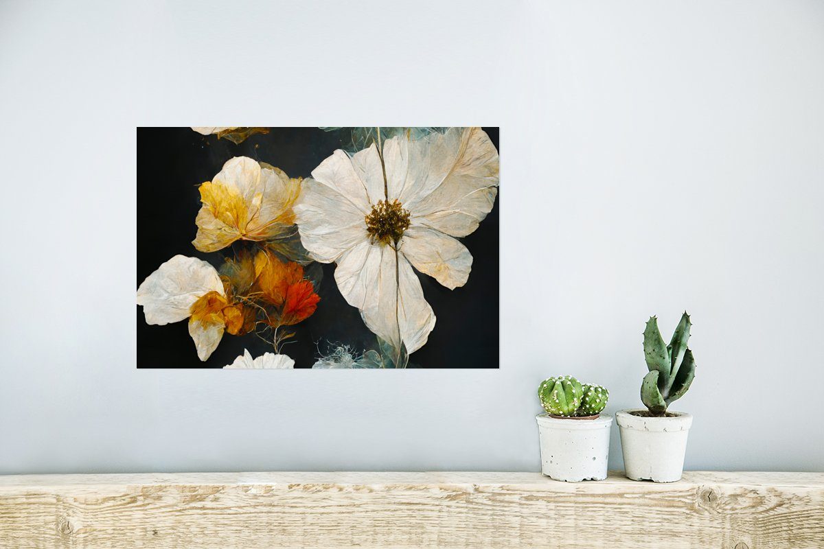Weiß, Schwarz - Pflanzen Wohnzimmer, Wandbild, Wandposter (1 MuchoWow für Rahmen - Blumen Ohne Poster, - St), Poster