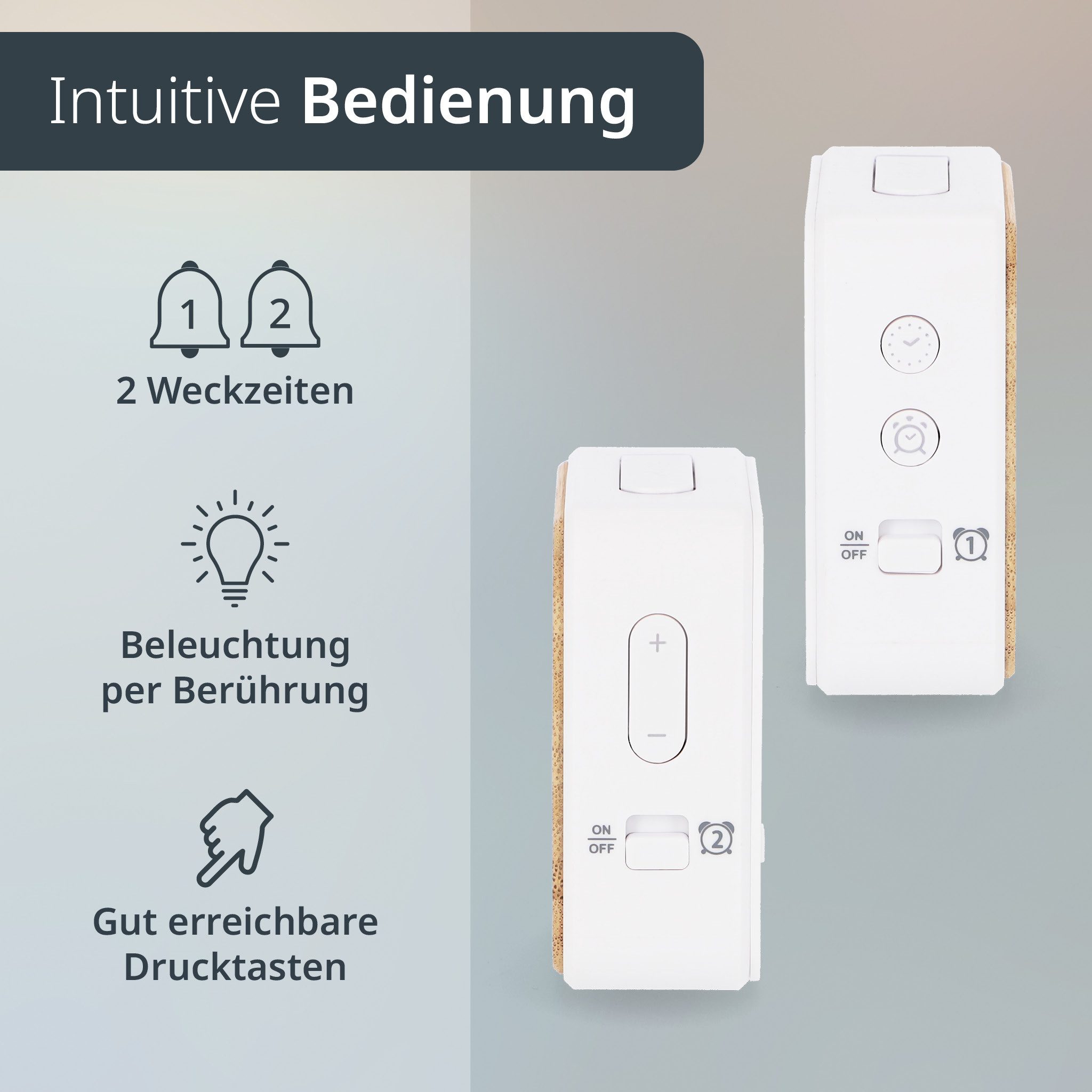 ADE Funkwecker Wecker digital funk mit Temperatur und Luftfeuchtigkeit Wecker mit Licht, 2 Weckzeiten & Schlummerfunktion, inkl. Batterien – Bild 5 von 5