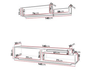 MIRJAN24 Wohnwand Naefir, (Komplett-Set, Wandschrank, TV-Lowboard), Praktisch Wohnzimmer-Set, Stilvoll Mediaschrank