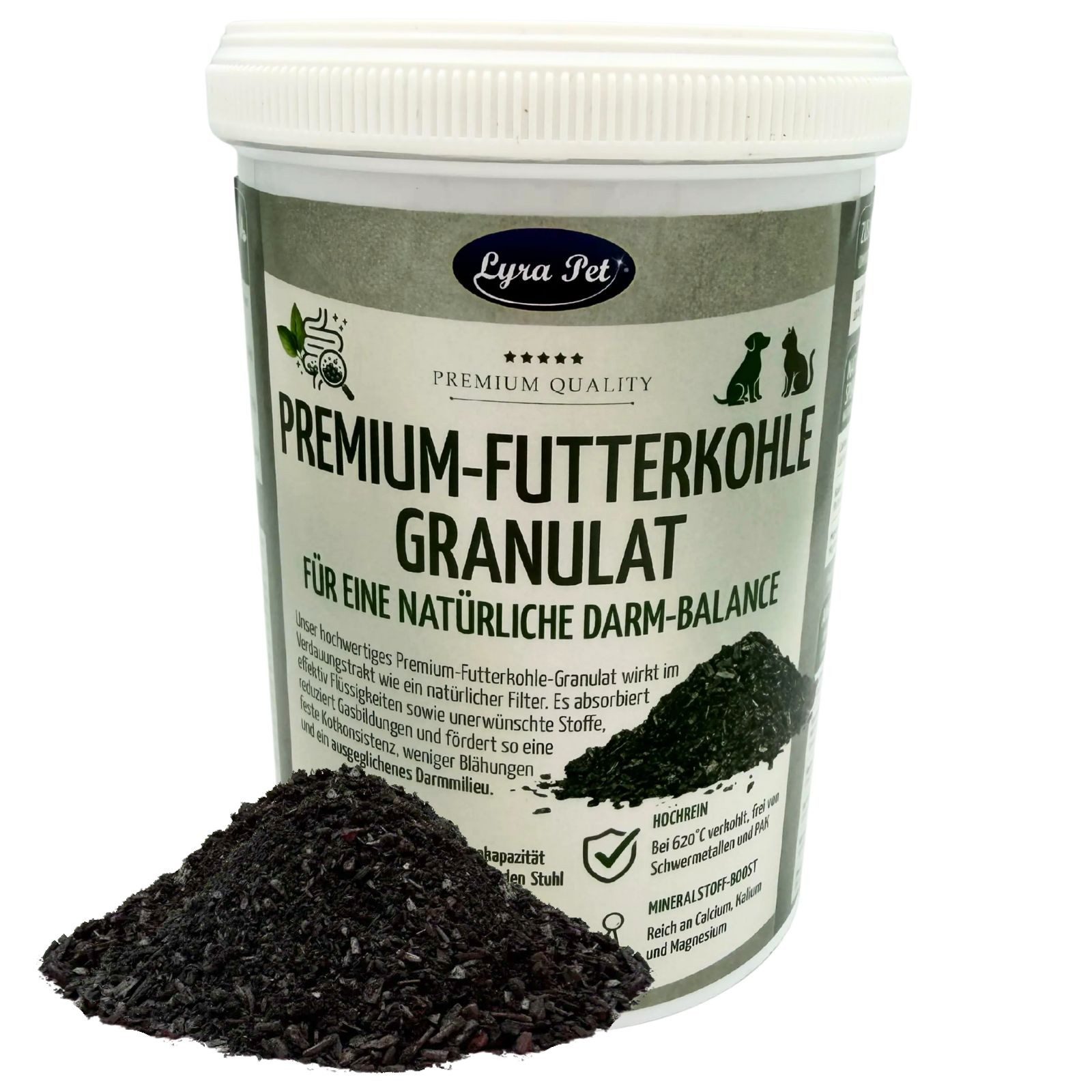 Lyra Pet 250 -1500 g Lyra Pet® Premium-Futterkohle Granulat für Hunde & Katzen, Ergänzungsfutter für: Hund, Katze