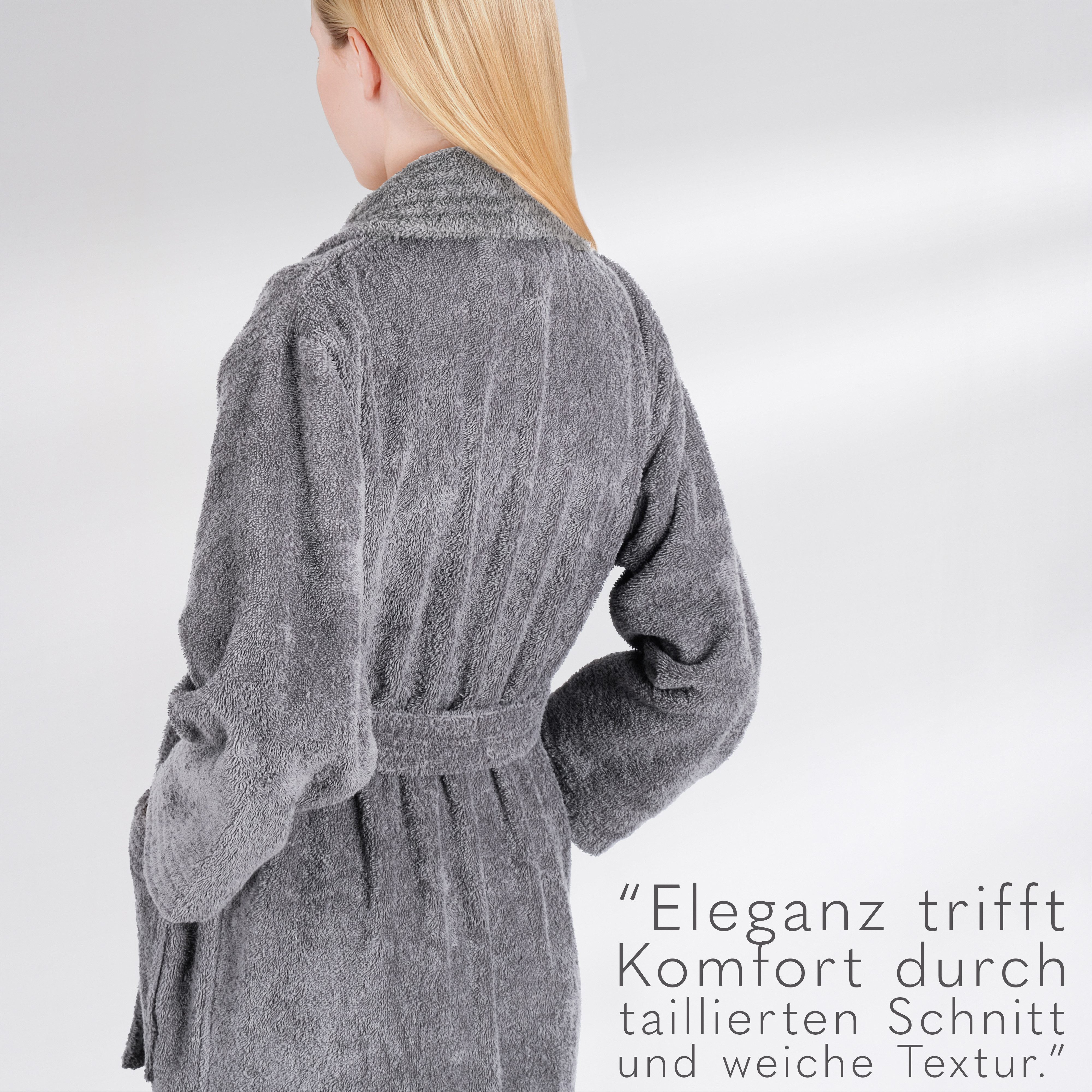 HAMMETEX Damenbademantel Ren, 100% Baumwolle, Langform, Baumwolle, Schalkragen, Gürtel, 380 g/m² Frottee Bademantel mit Taschen – Saugfähig & Weich