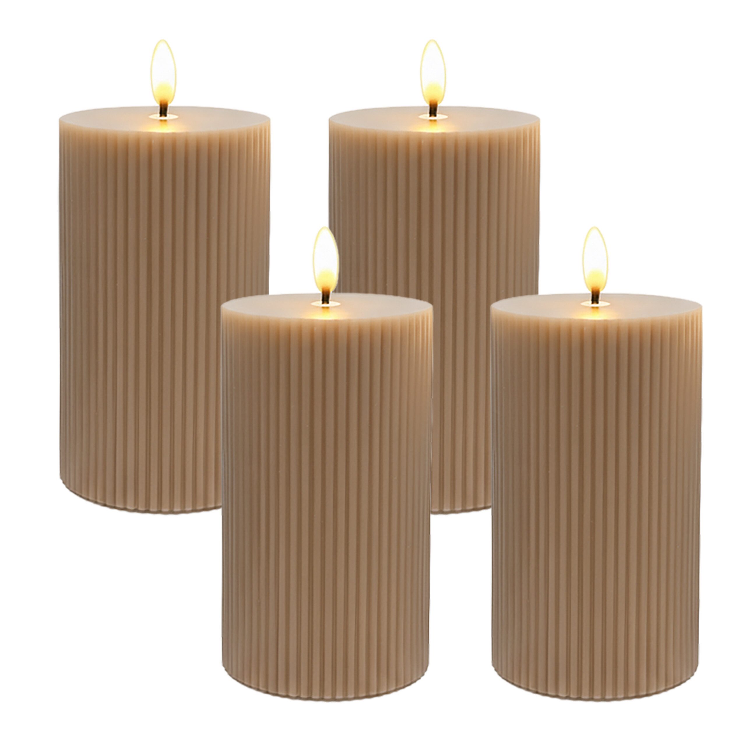 relaxdays LED-Kerze 4er Set 13 cm, Flammenlose, batteriebetriebene LED-Kerzen mit flackernder Flamme, LED, warmweiß, Mocha Mousse