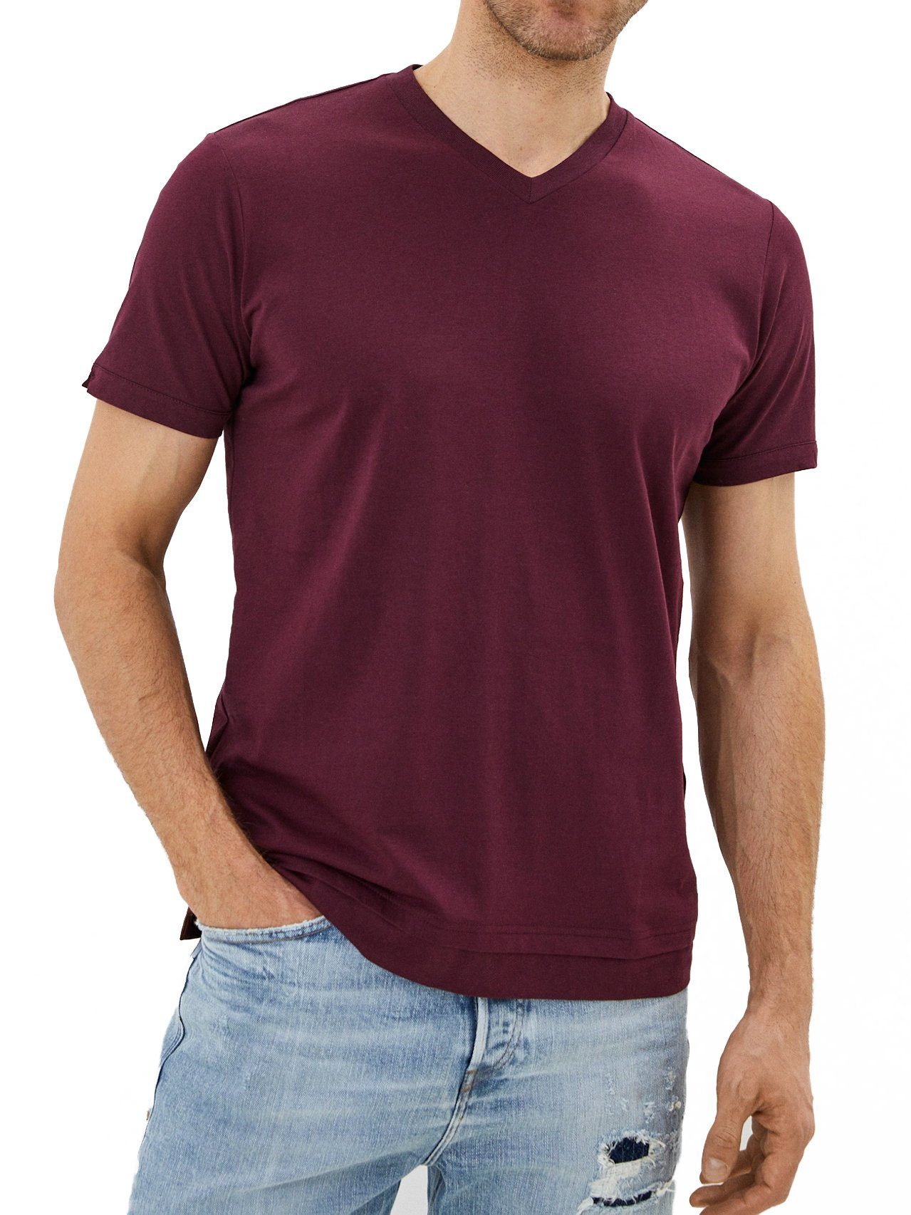 Diesel V-Shirt V-Ausschnitt Slim Fit Shirt Bordeaux - T-Cherubik-New 62E | V-Shirts
