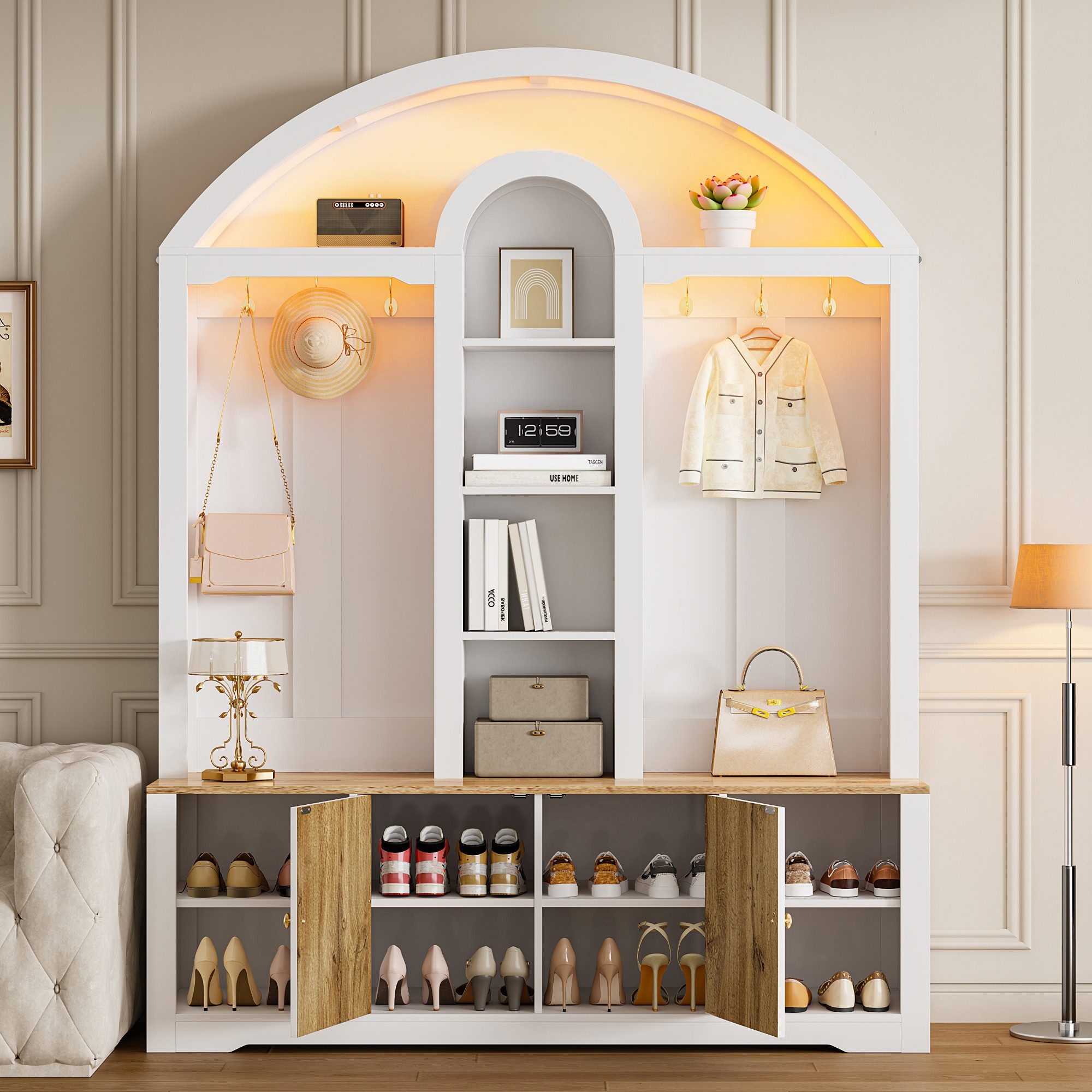 Merax Garderoben-Set Garderobenschrank mit LED-Beleuchtung und geschwungene günstig online kaufen