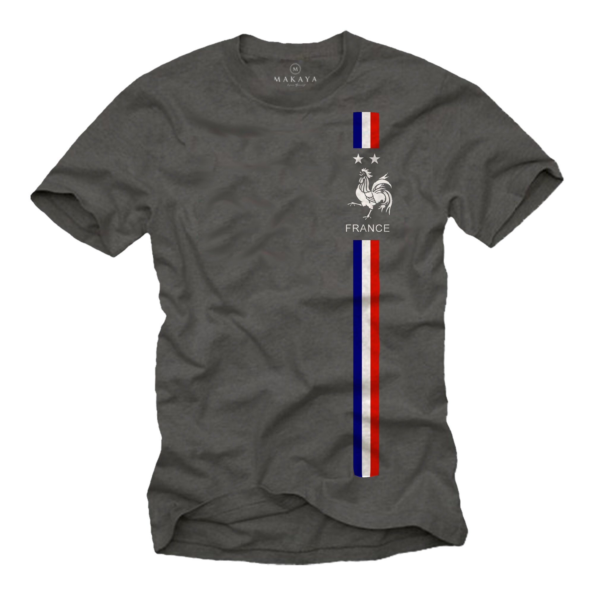 MAKAYA Print-Shirt Herren Fußball Trikot Frankreich Fahne Flagge Männer Geschenke Grau | T-Shirts