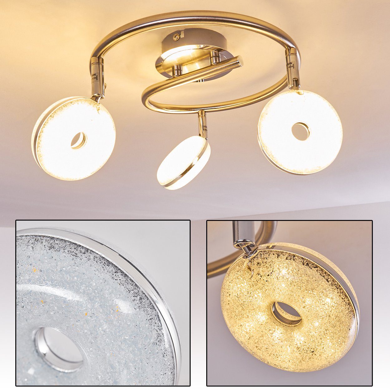 Glitzereffekt Leuchtenköpfen, verstellbaren Kelvin, aus Lumen, hofstein spiralförmige Metall 3000 Deckenlampe in »Pescia« mit Nickel-matt/Chrom, 1800 Deckenleuchte