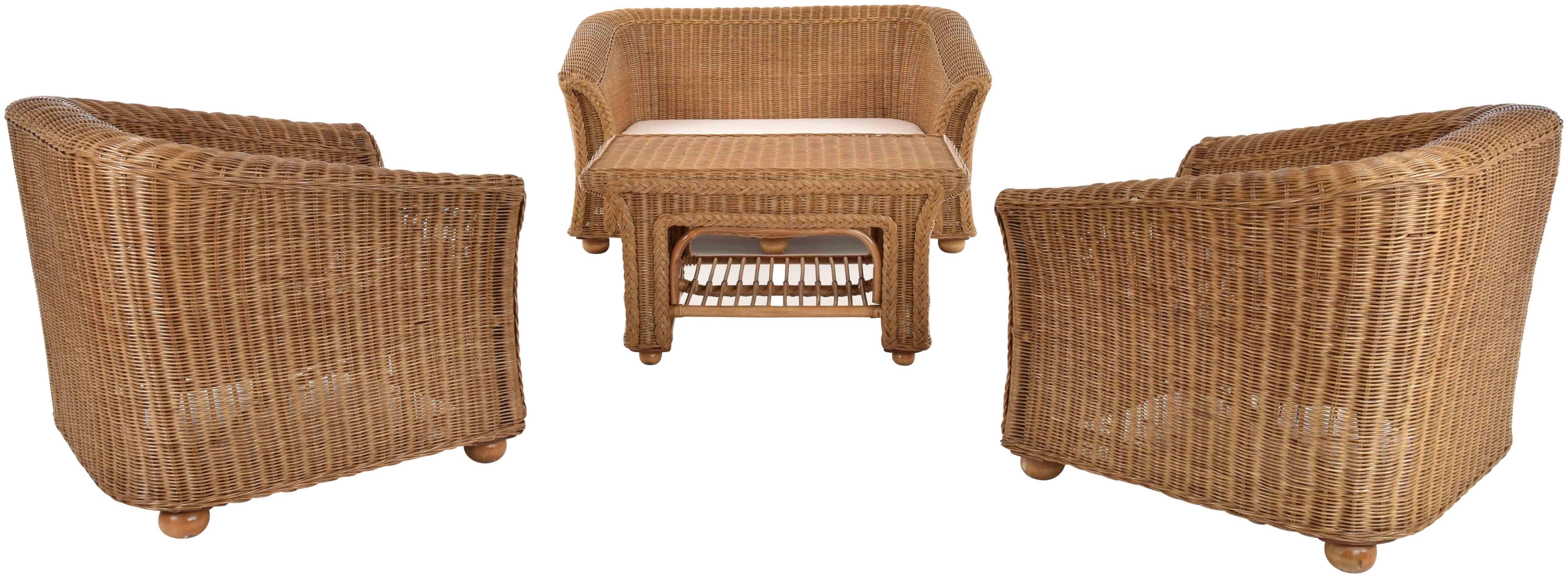 Krines Home Sitzgruppe Wohnzimmer Rattanset Vita für 4 Personen Rattan Garnitur Wintergarten, (4-tlg), Möbel Set (4-teilig)
