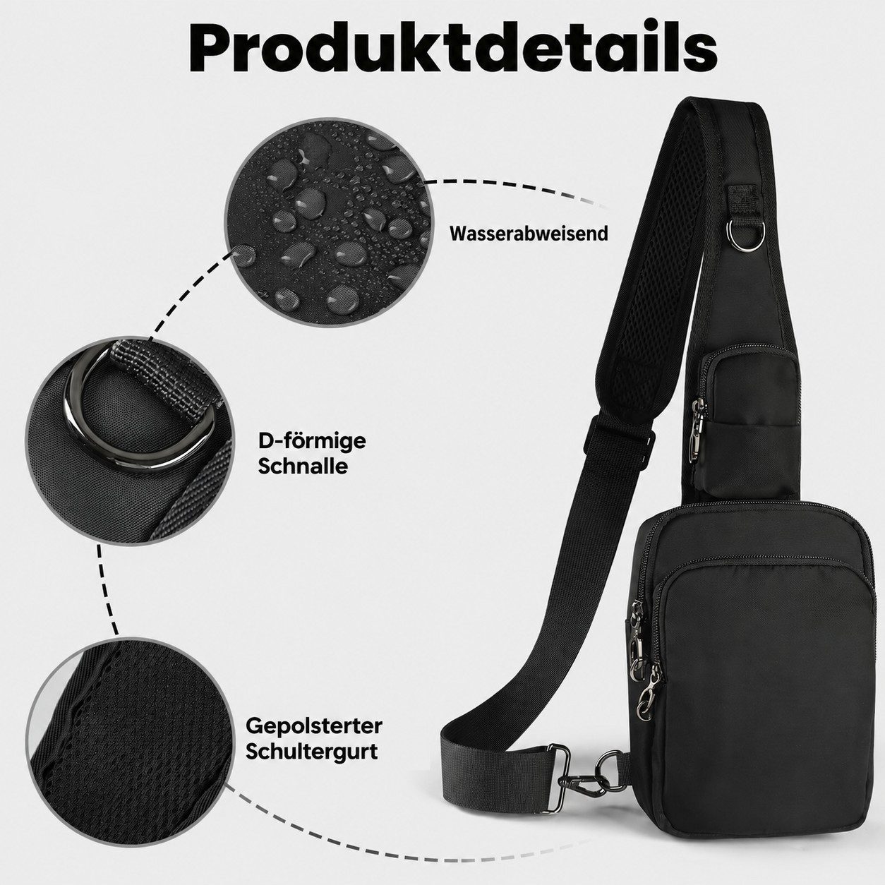nsihing Umhängetasche RFID Umhängetasche Unisex, Wasserabweisende Crossbody Tasche, Mit Reißverschluss, Diebstahlschutz für Alltag, Arbeit & Reisen – Bild 4 von 5