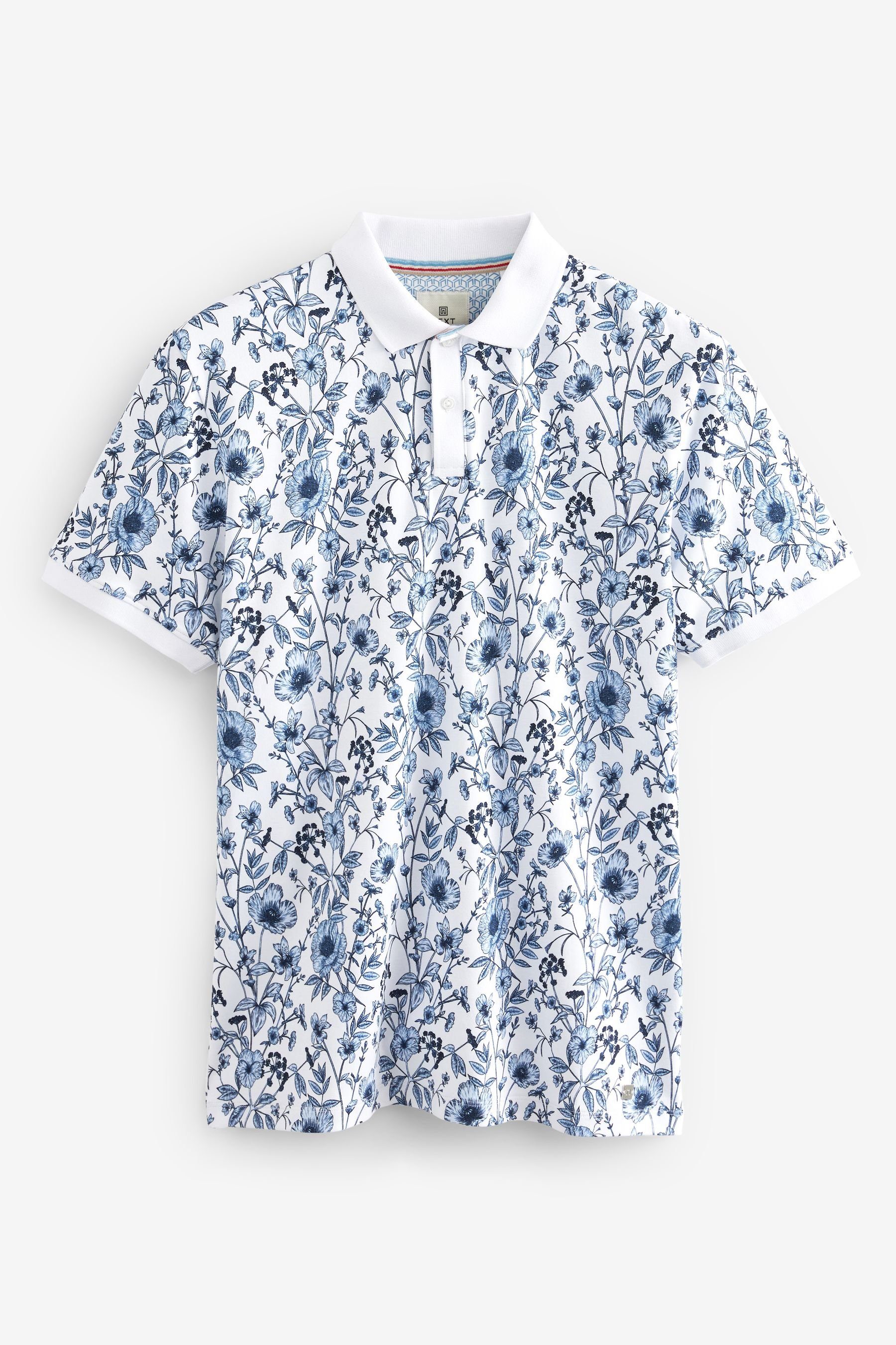 mit Polo-Shirt Next White/Blue (1-tlg) Poloshirt Floral Geoprint