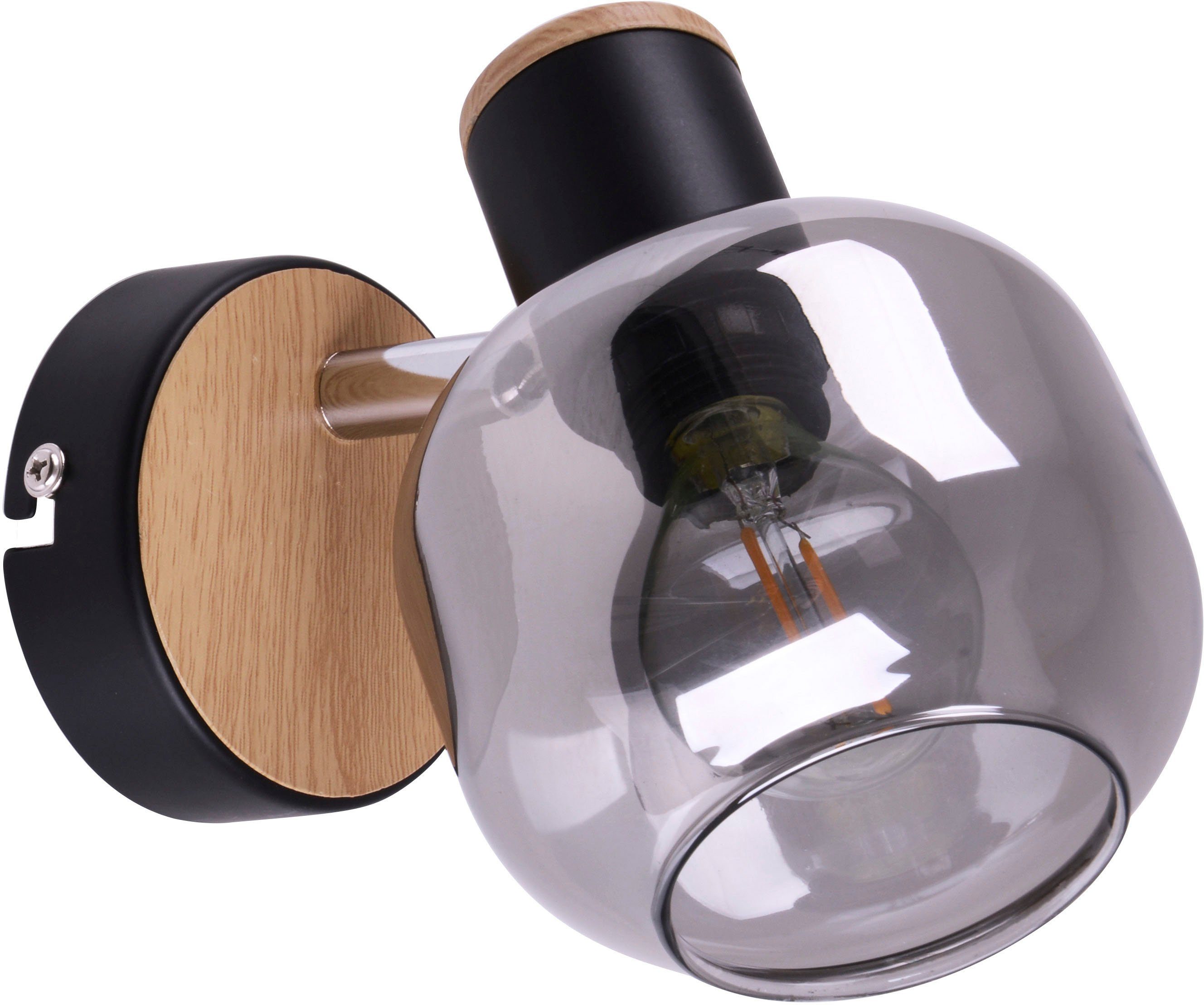 näve Wandleuchte Fumoso, ohne Leuchtmittel, 1er Spot>>Fumoso<<,excl.1xE14 max.40W,Smoking Glas,schwarz/natur