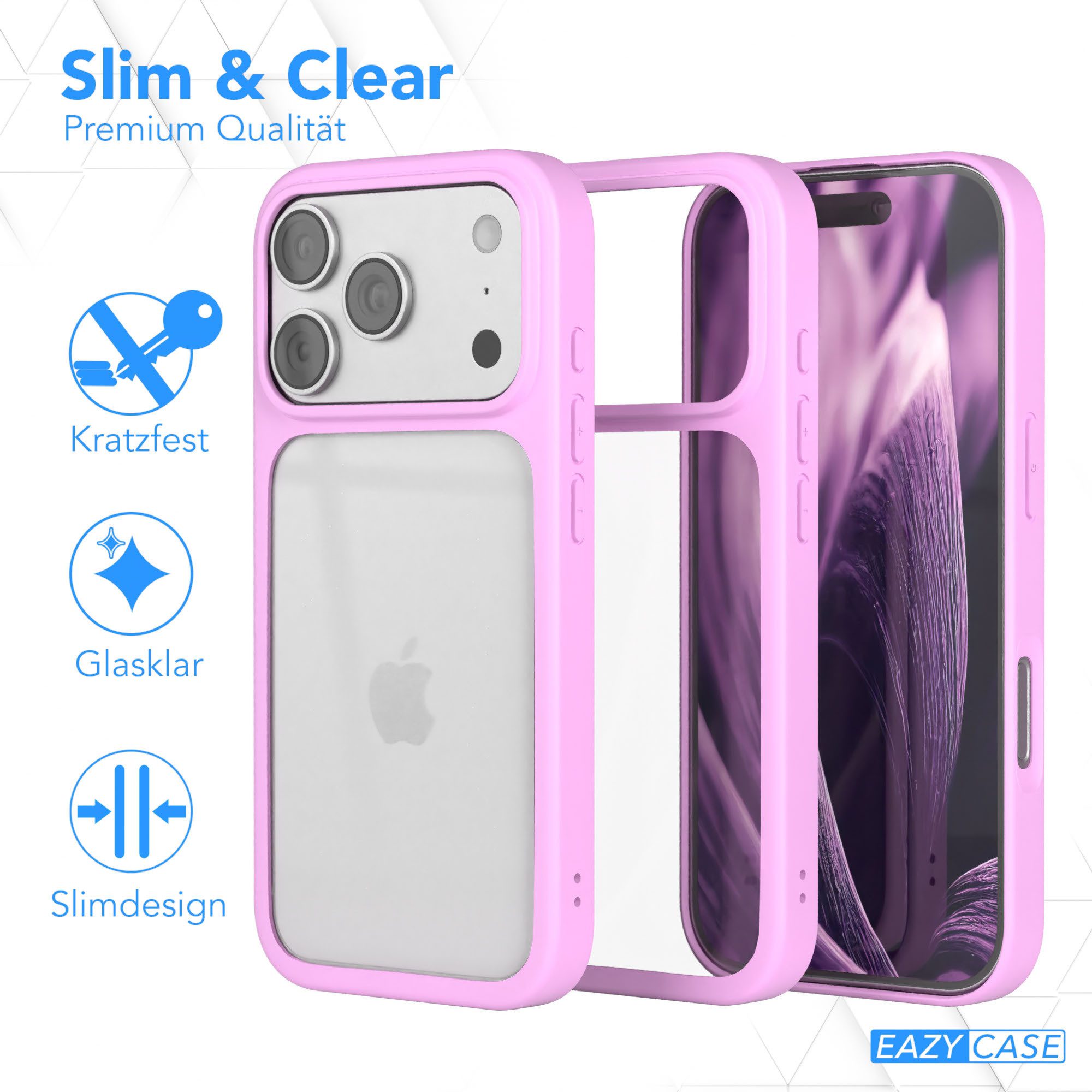 EAZY CASE Handyhülle Bumper Case für Apple iPhone 17 Pro 6,3 Zoll, Handyhülle Dünn mit Kameraschutz Hybrid Handyhülle stoßfest Helllila – Bild 5 von 5
