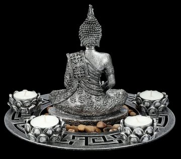Figuren Shop GmbH Teelichthalter Buddha Figur als fünffach Teelichthalter silberfarben - Dekoration