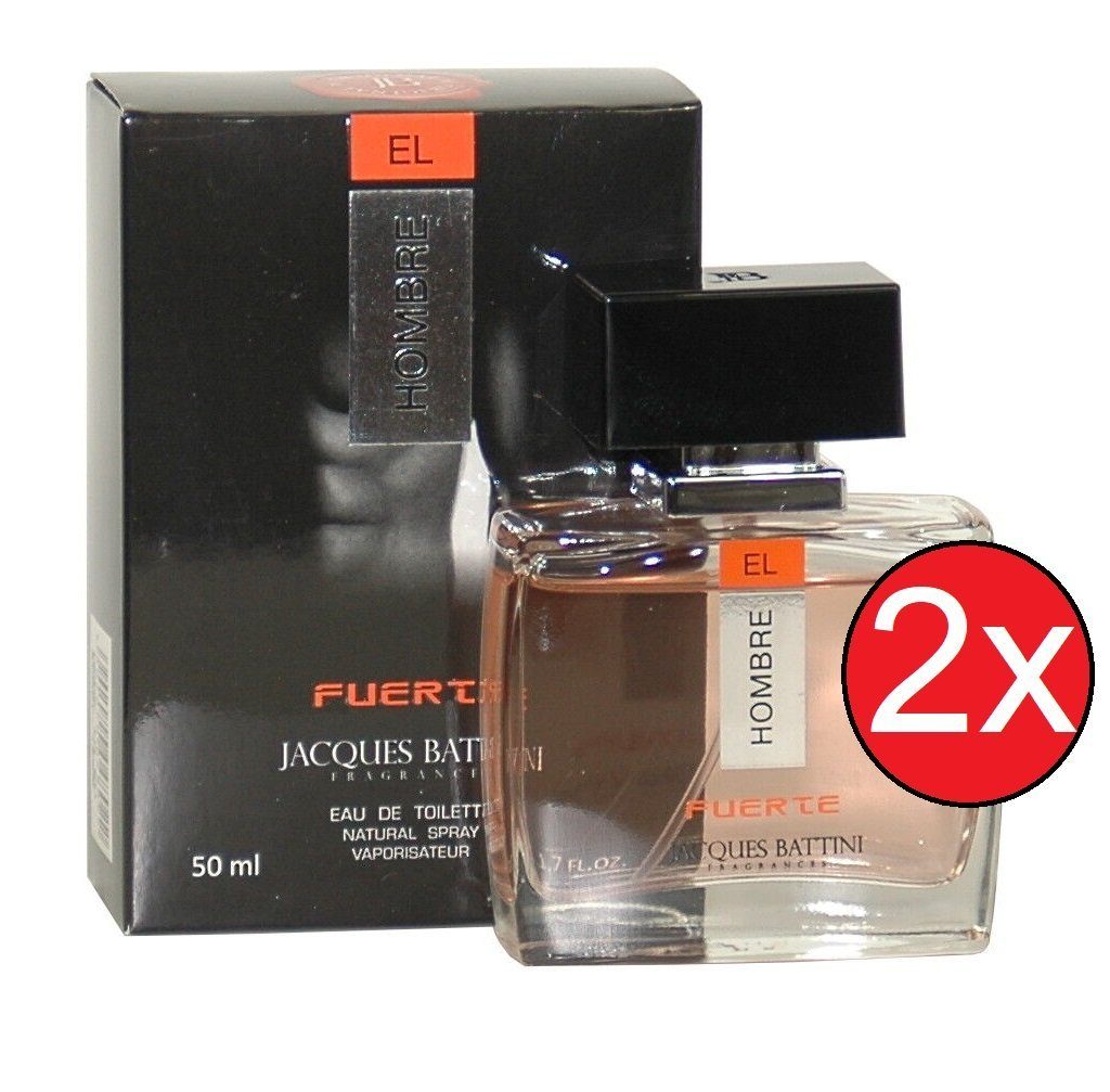 Jacques Battini Eau de Toilette El Hombre Fuerte Natural Spray 2x50ml Herrendüfte Duft Männer Parfum, 2-tlg., Intensiver Duft langanhaltend Geschenk Herren Männer Jungen