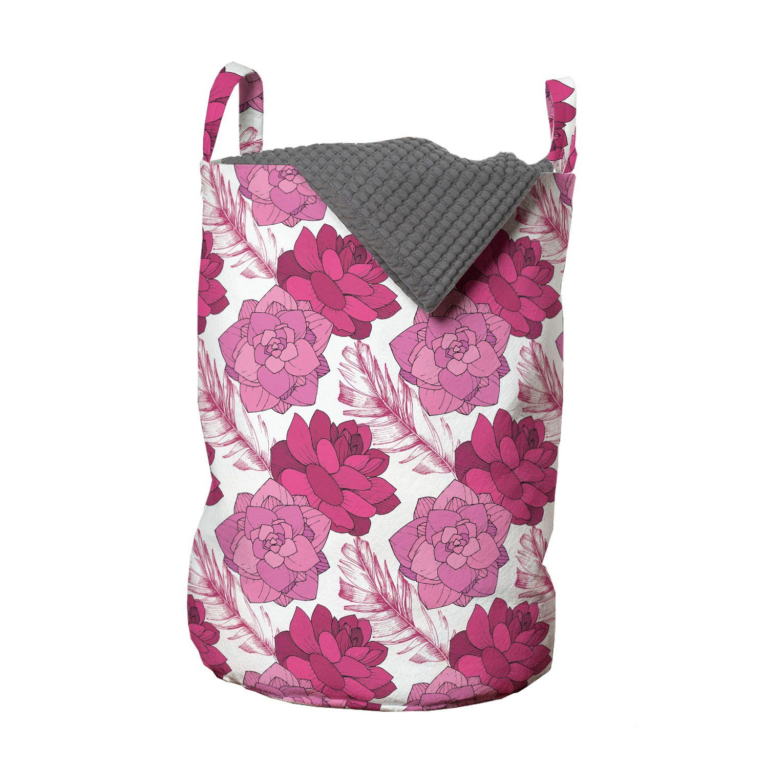 Kordelzugverschluss für Wäschesäckchen Waschsalons, Blumen Abakuhaus tonte Muster mit Griffen Saftige Wäschekorb Rosa